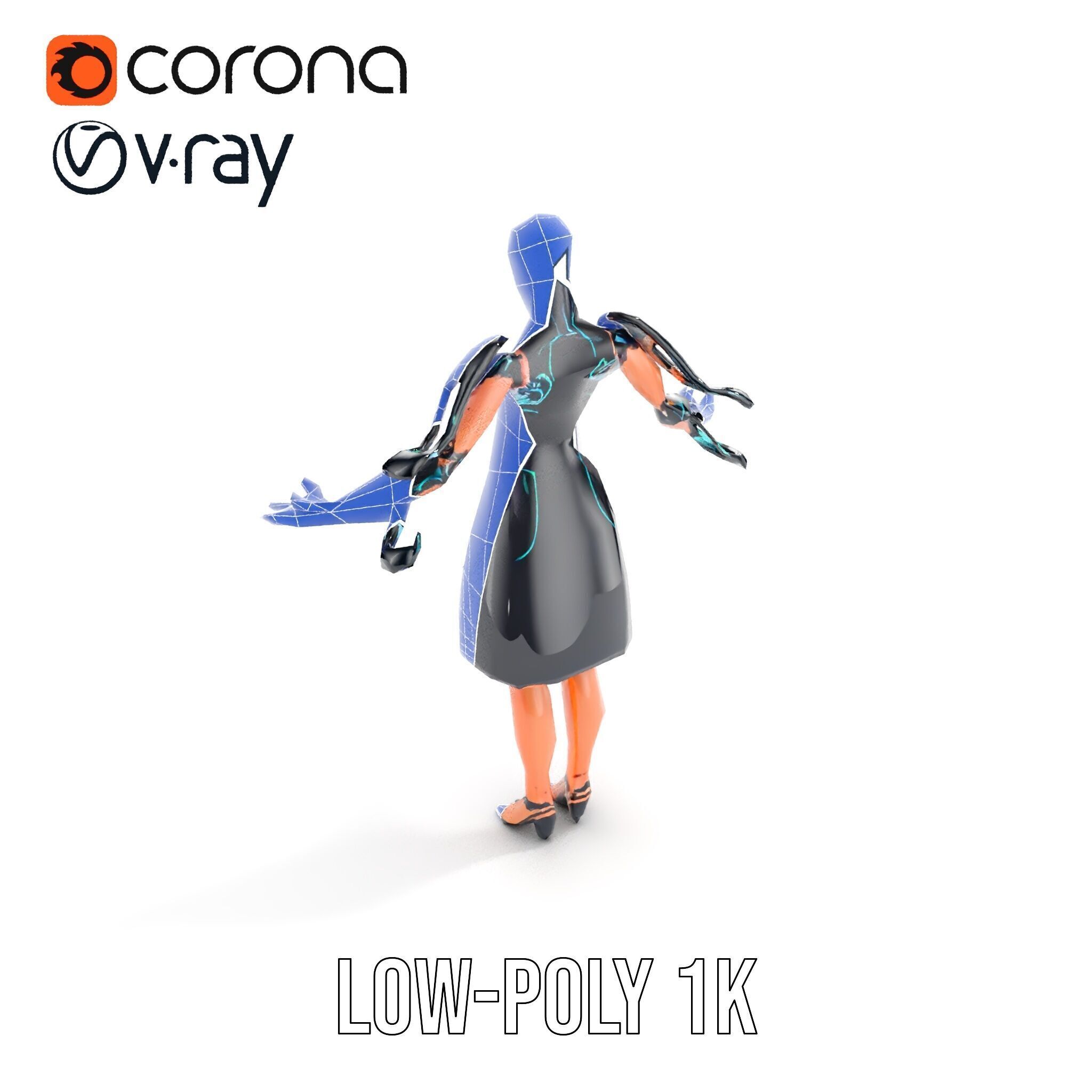 Futuristic Cyborg Female Character  Rigged and Animated Low-poly 3D model_32