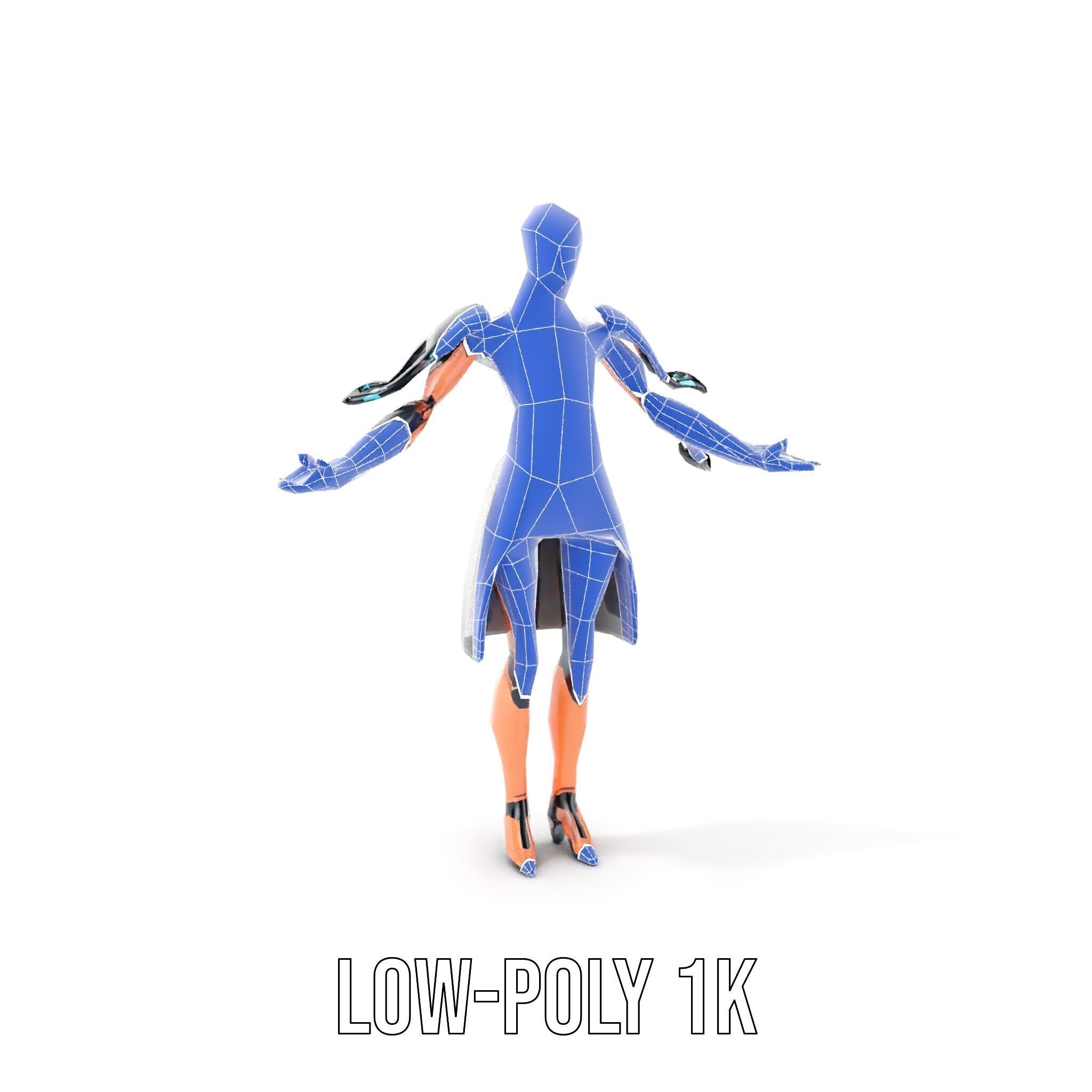 Futuristic Cyborg Female Character  Rigged and Animated Low-poly 3D model_29
