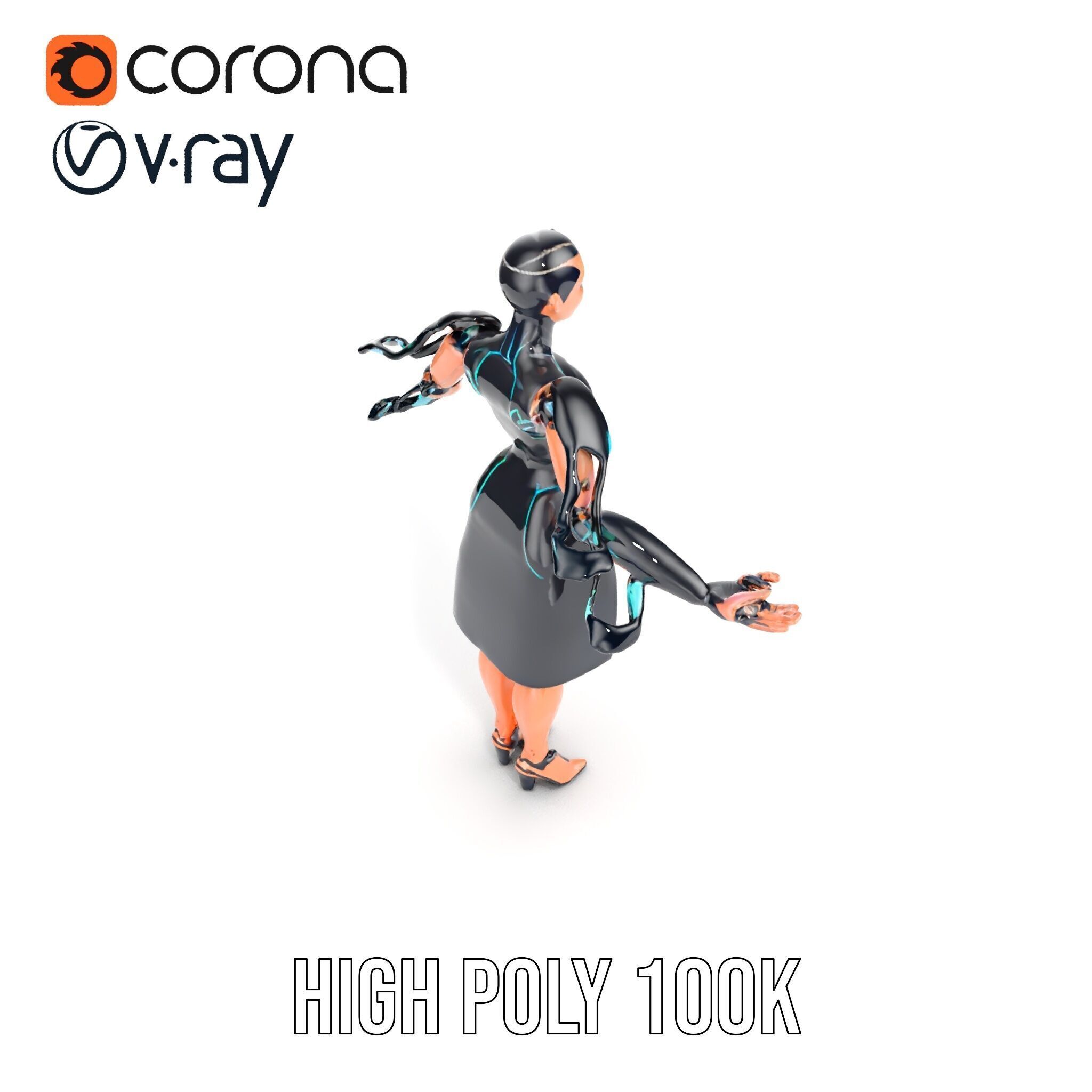 Futuristic Cyborg Female Character  Rigged and Animated Low-poly 3D model_22