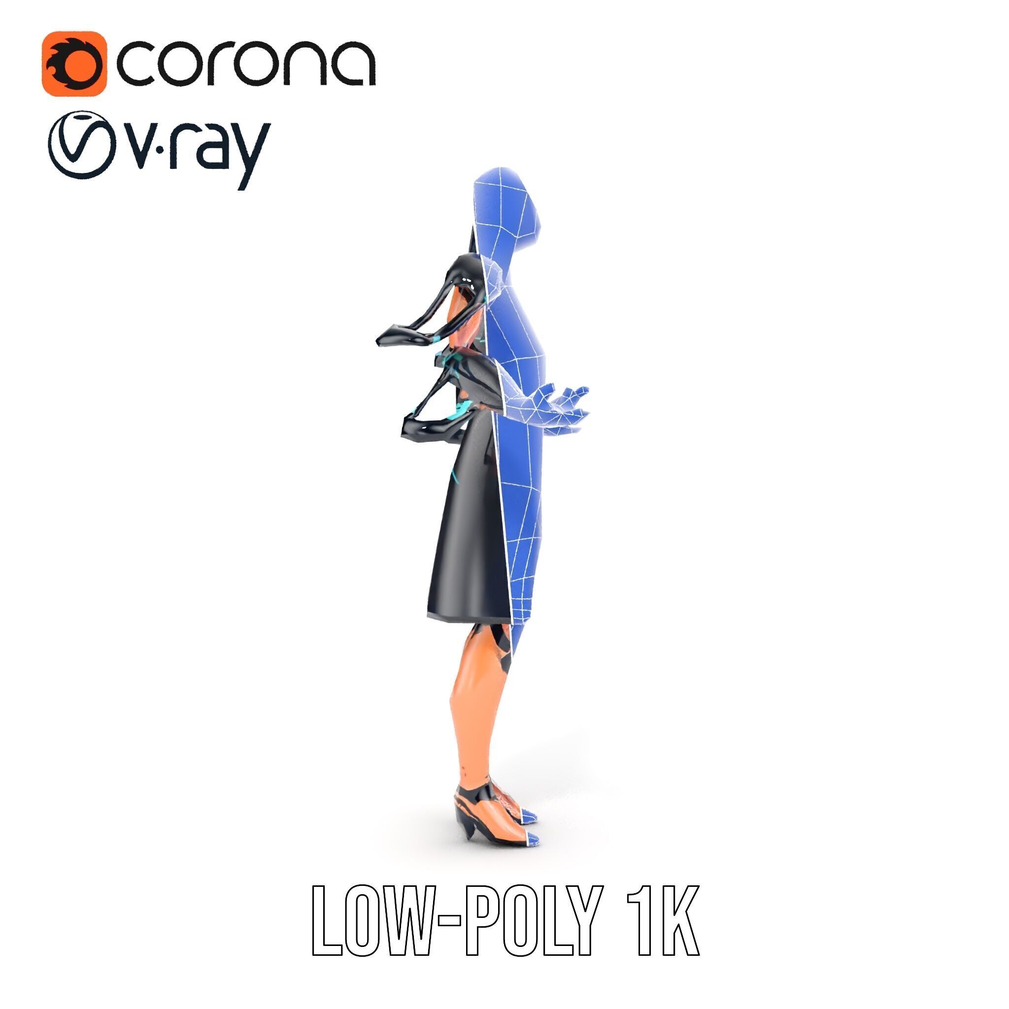 Futuristic Cyborg Female Character  Rigged and Animated Low-poly 3D model_18