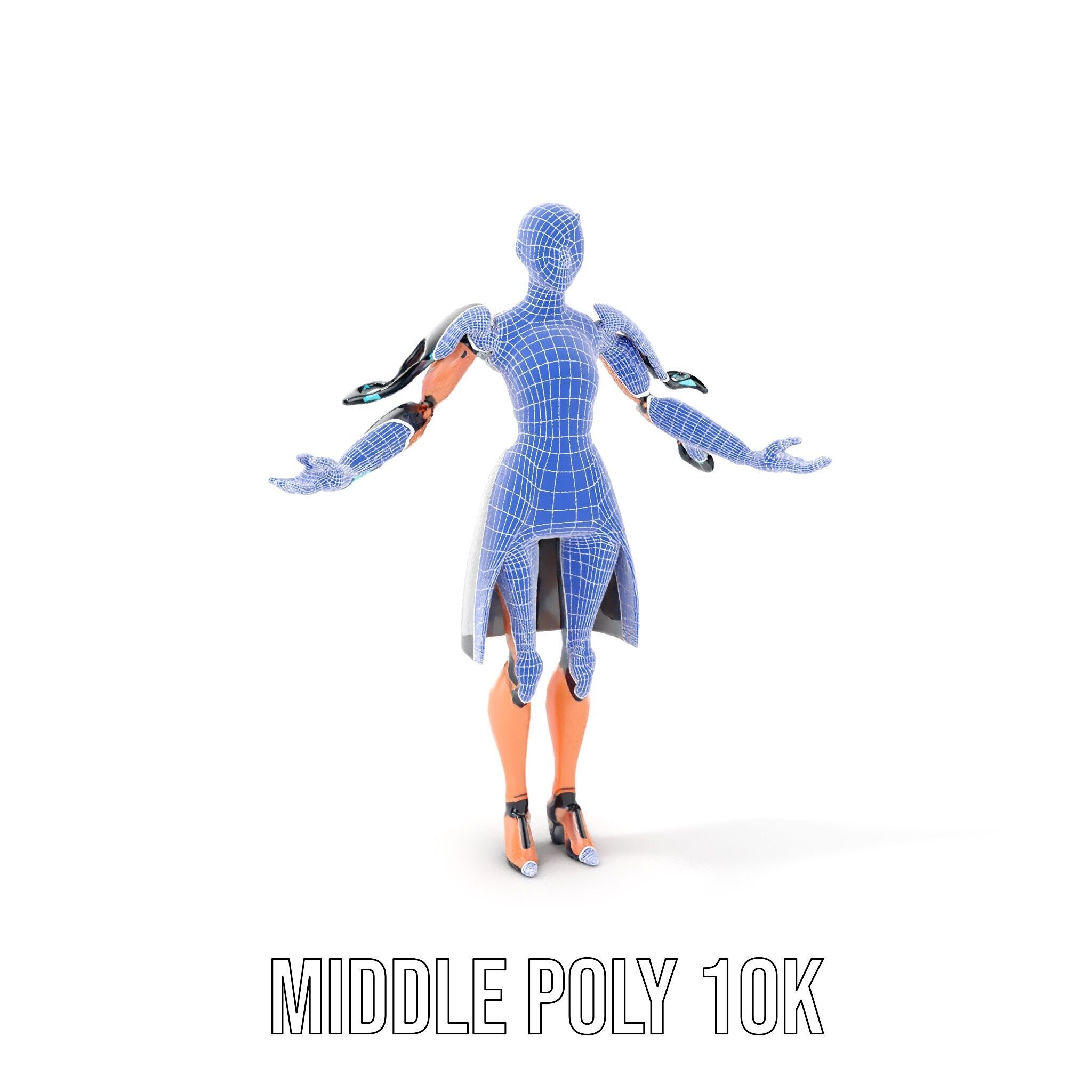 Futuristic Cyborg Female Character  Rigged and Animated Low-poly 3D model_34