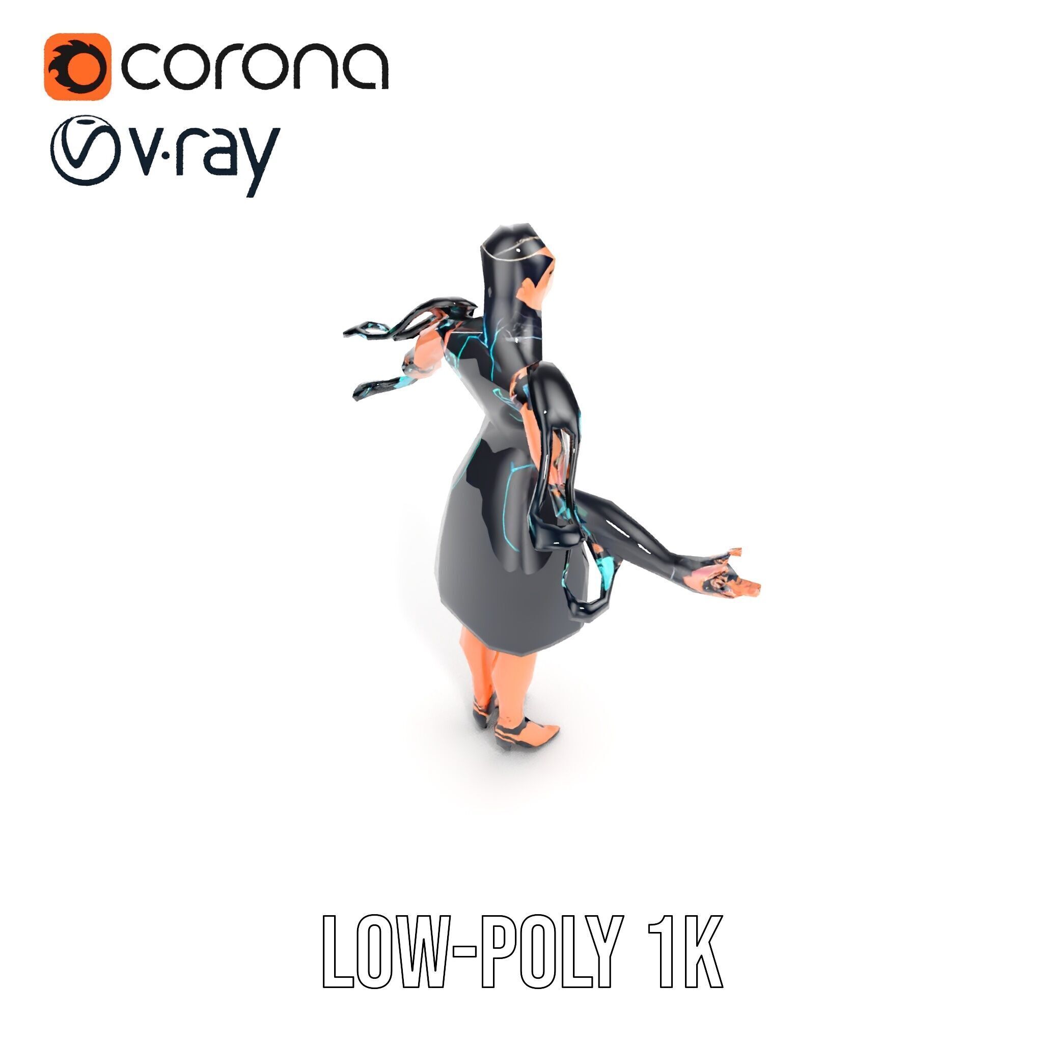 Futuristic Cyborg Female Character  Rigged and Animated Low-poly 3D model_13