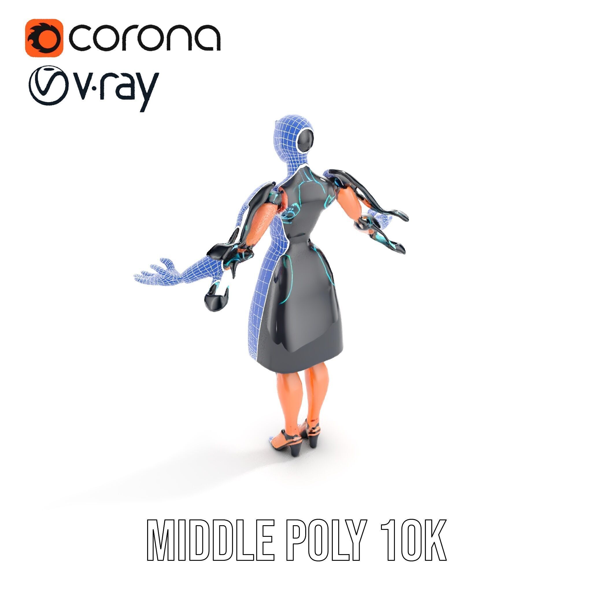 Futuristic Cyborg Female Character  Rigged and Animated Low-poly 3D model_20