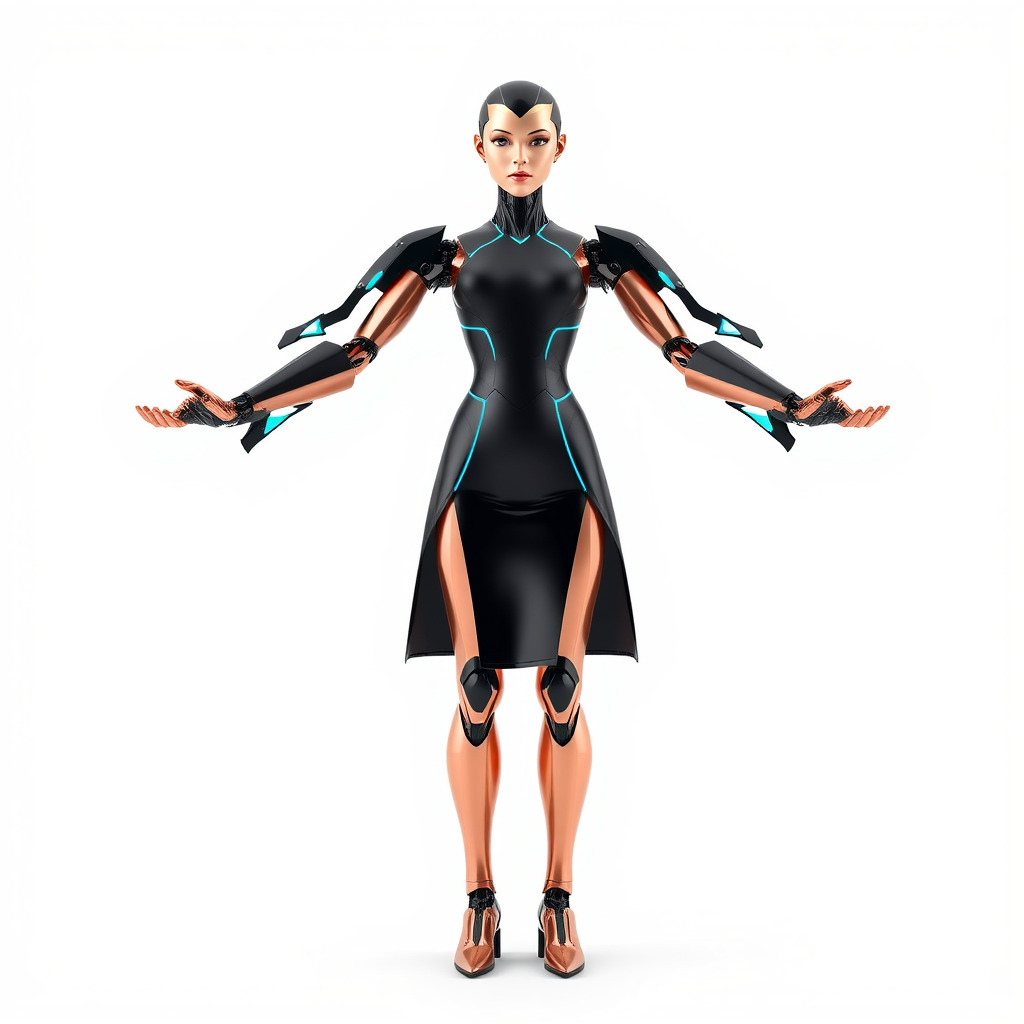 Futuristic Cyborg Female Character  Rigged and Animated Low-poly 3D model_2