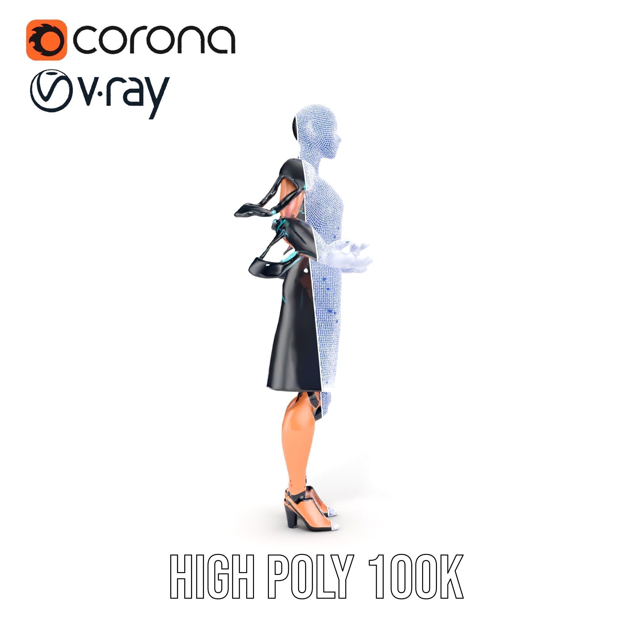 Futuristic Cyborg Female Character  Rigged and Animated Low-poly 3D model_33