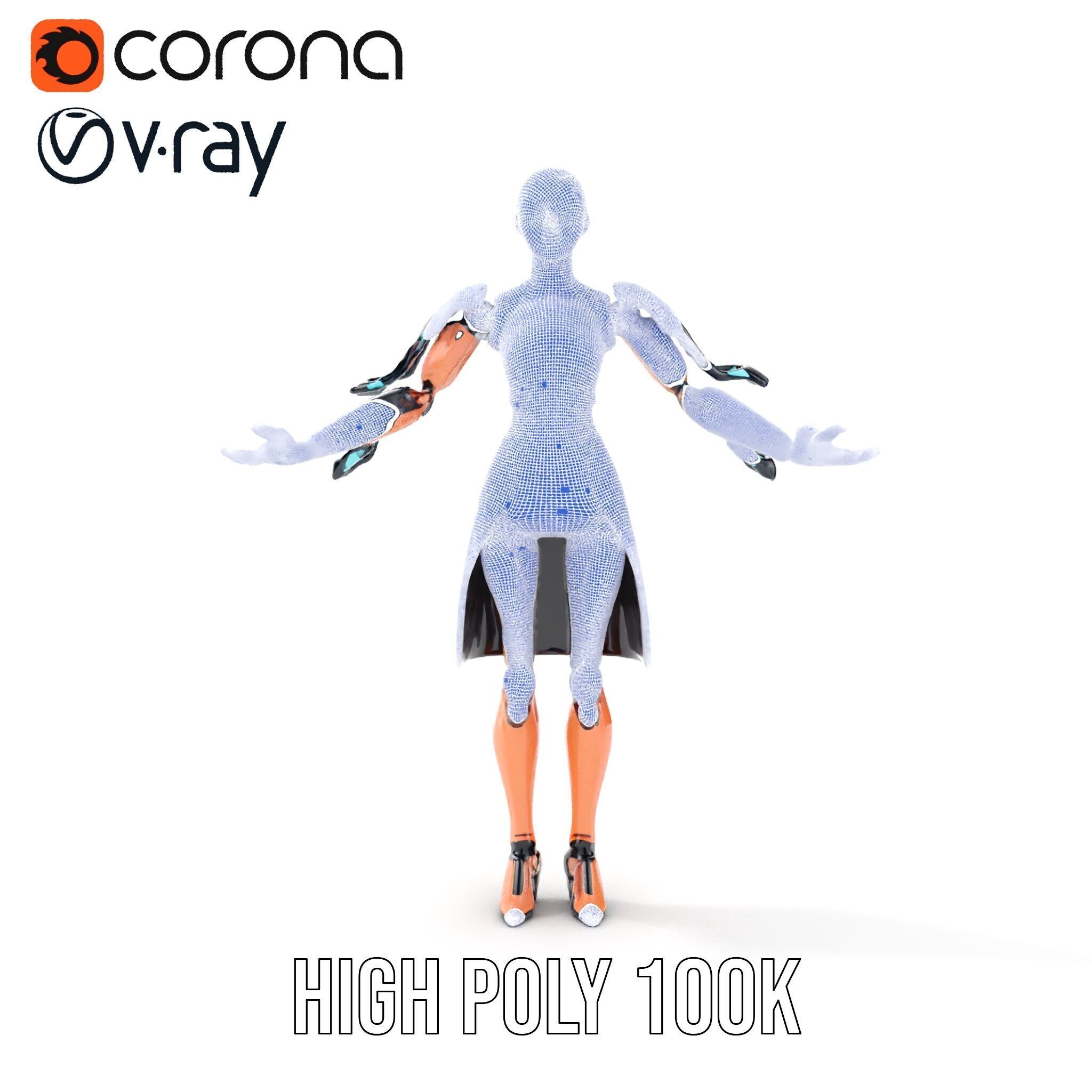 Futuristic Cyborg Female Character  Rigged and Animated Low-poly 3D model_39