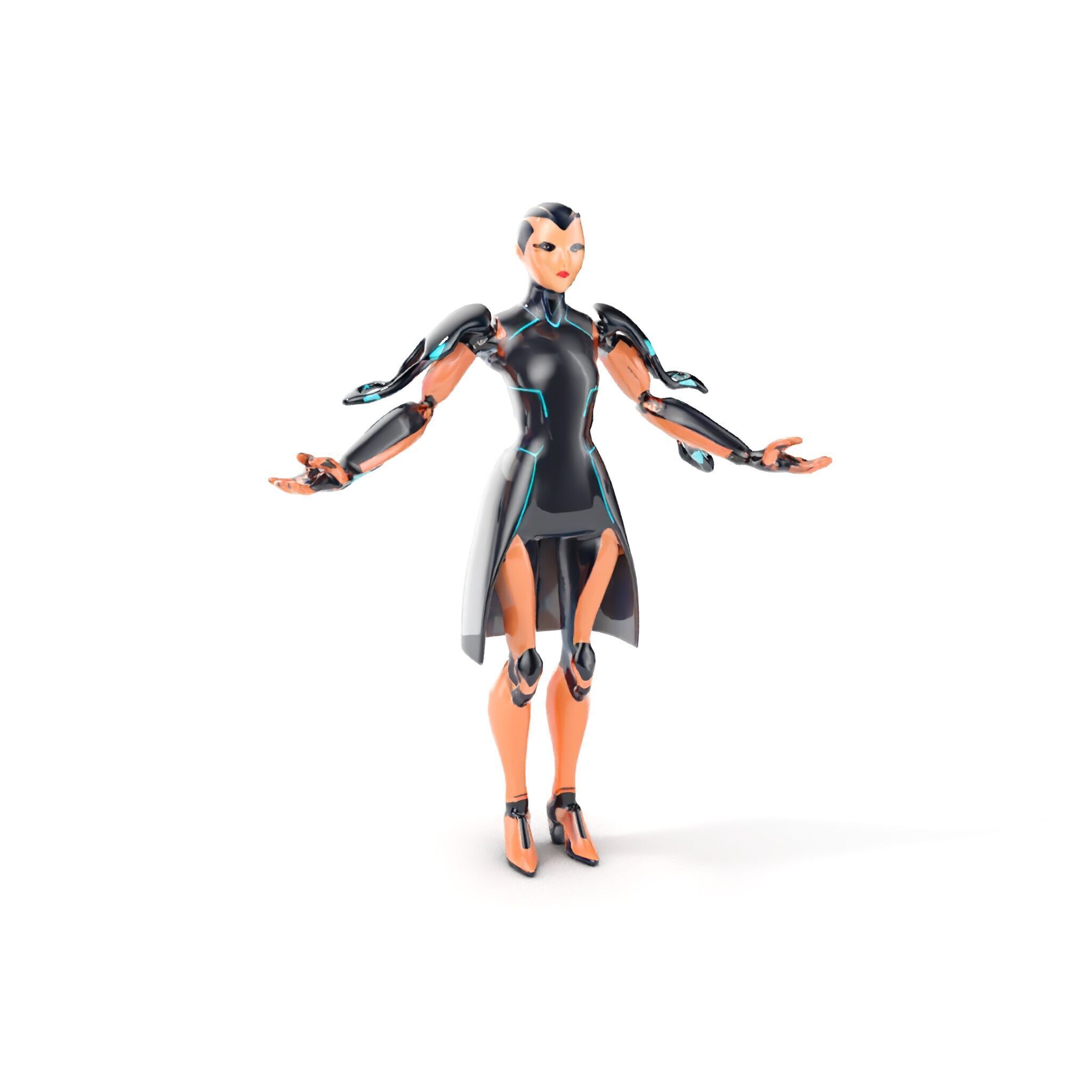 Futuristic Cyborg Female Character  Rigged and Animated Low-poly 3D model_12