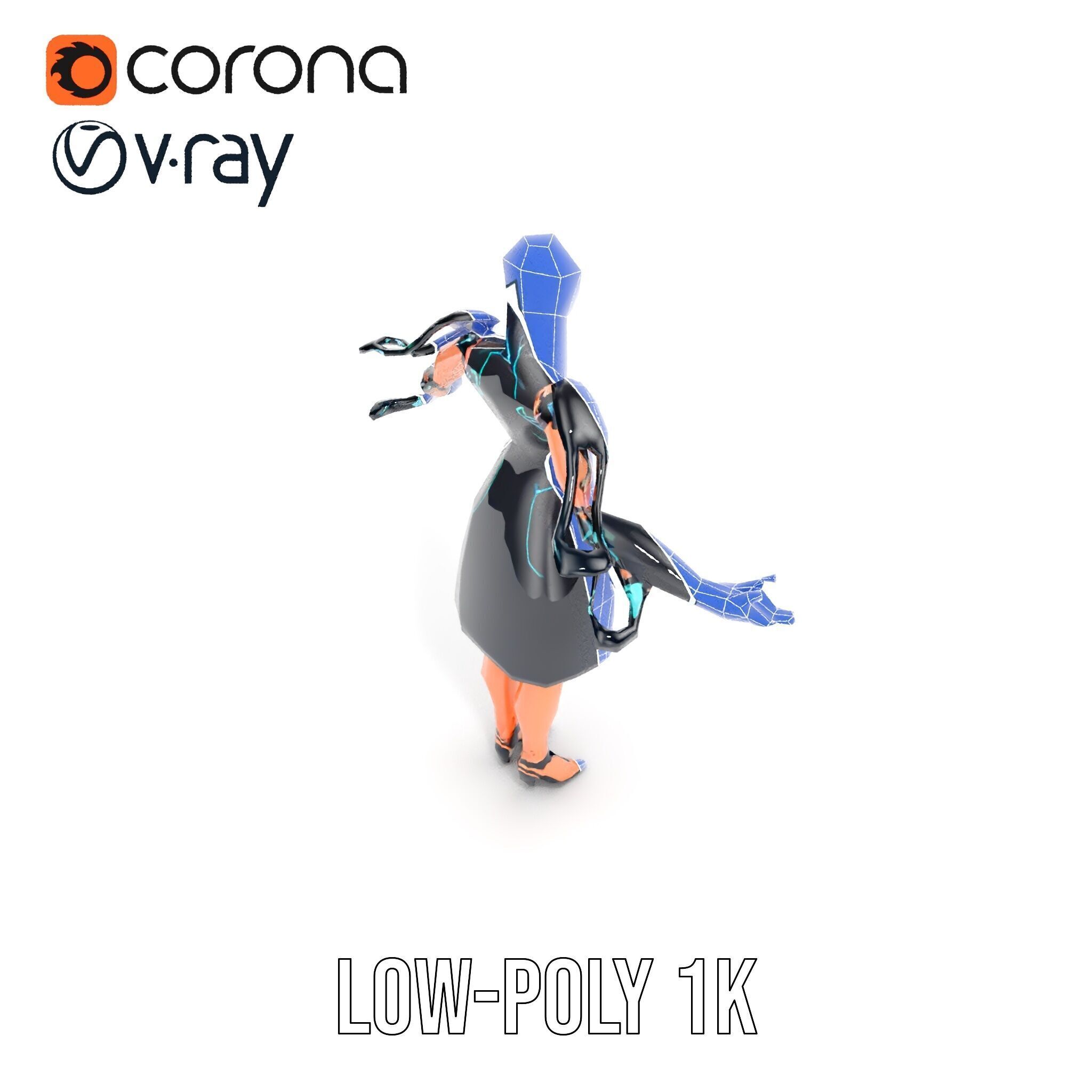 Futuristic Cyborg Female Character  Rigged and Animated Low-poly 3D model_26