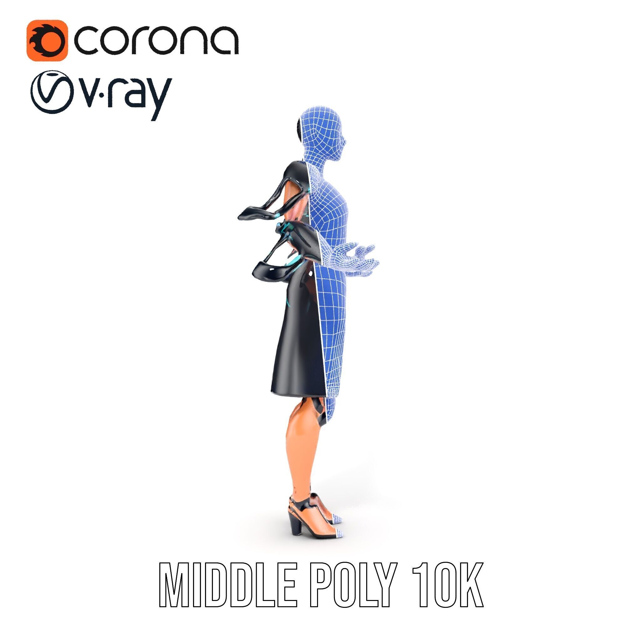 Futuristic Cyborg Female Character  Rigged and Animated Low-poly 3D model_36