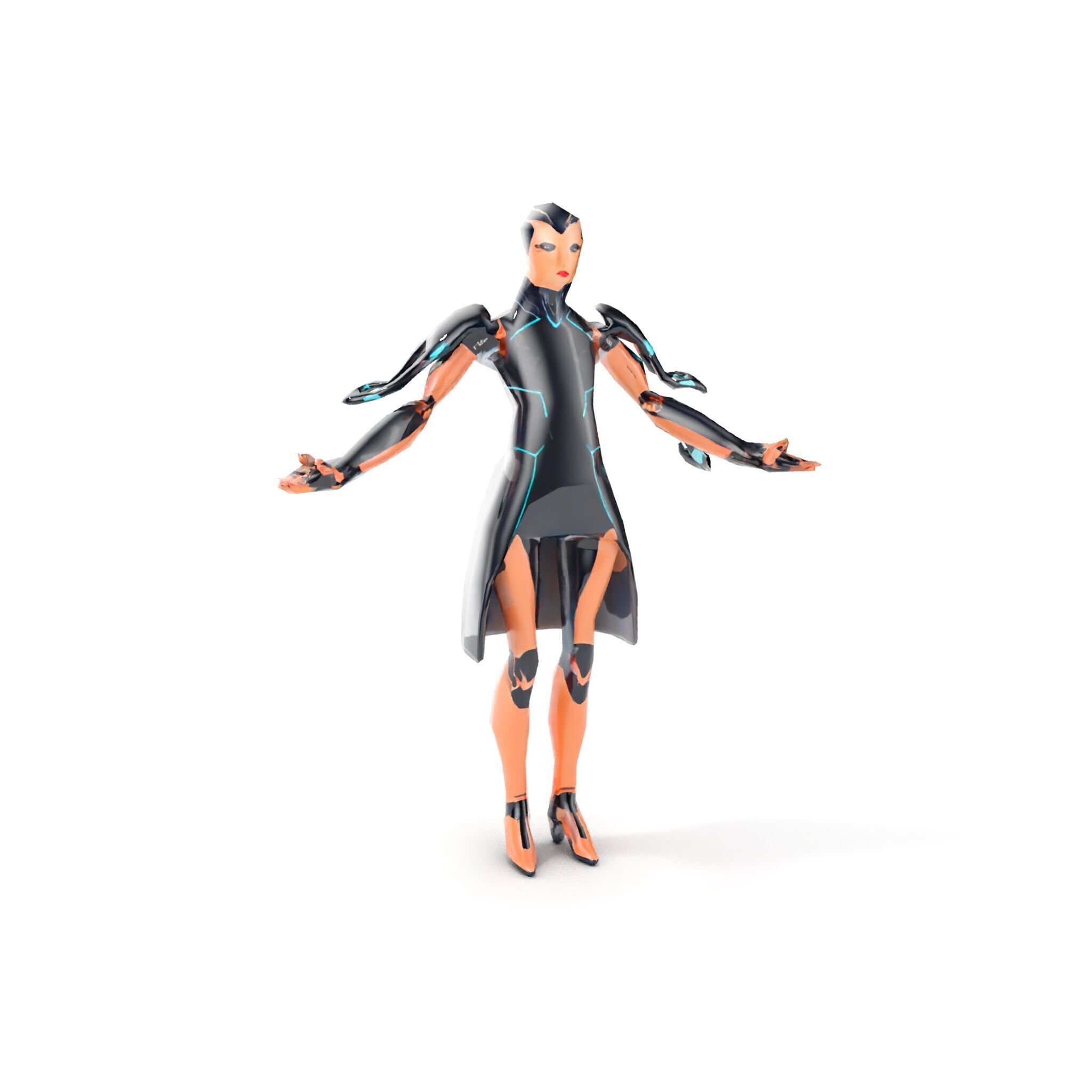 Futuristic Cyborg Female Character  Rigged and Animated Low-poly 3D model_7