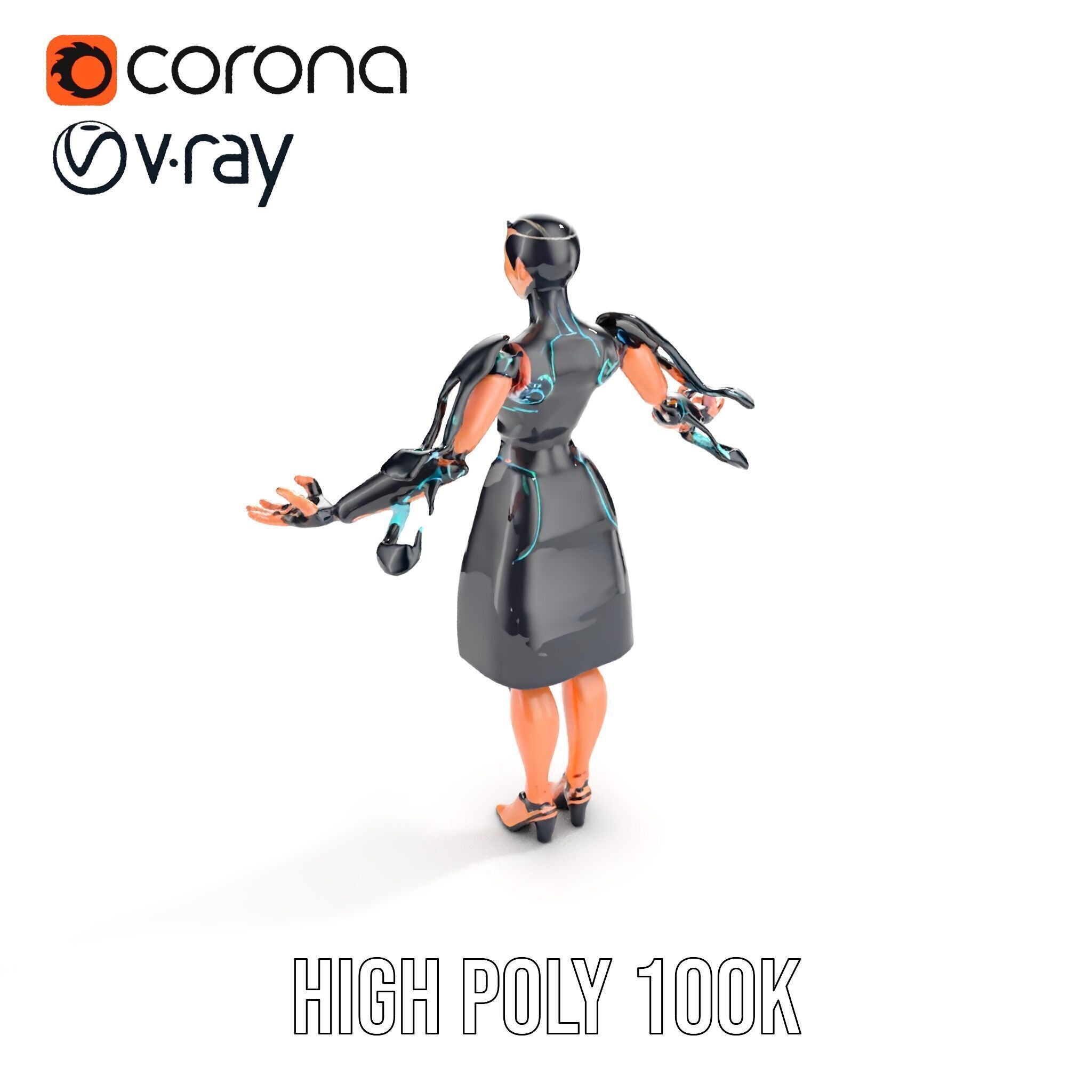 Futuristic Cyborg Female Character  Rigged and Animated Low-poly 3D model_19