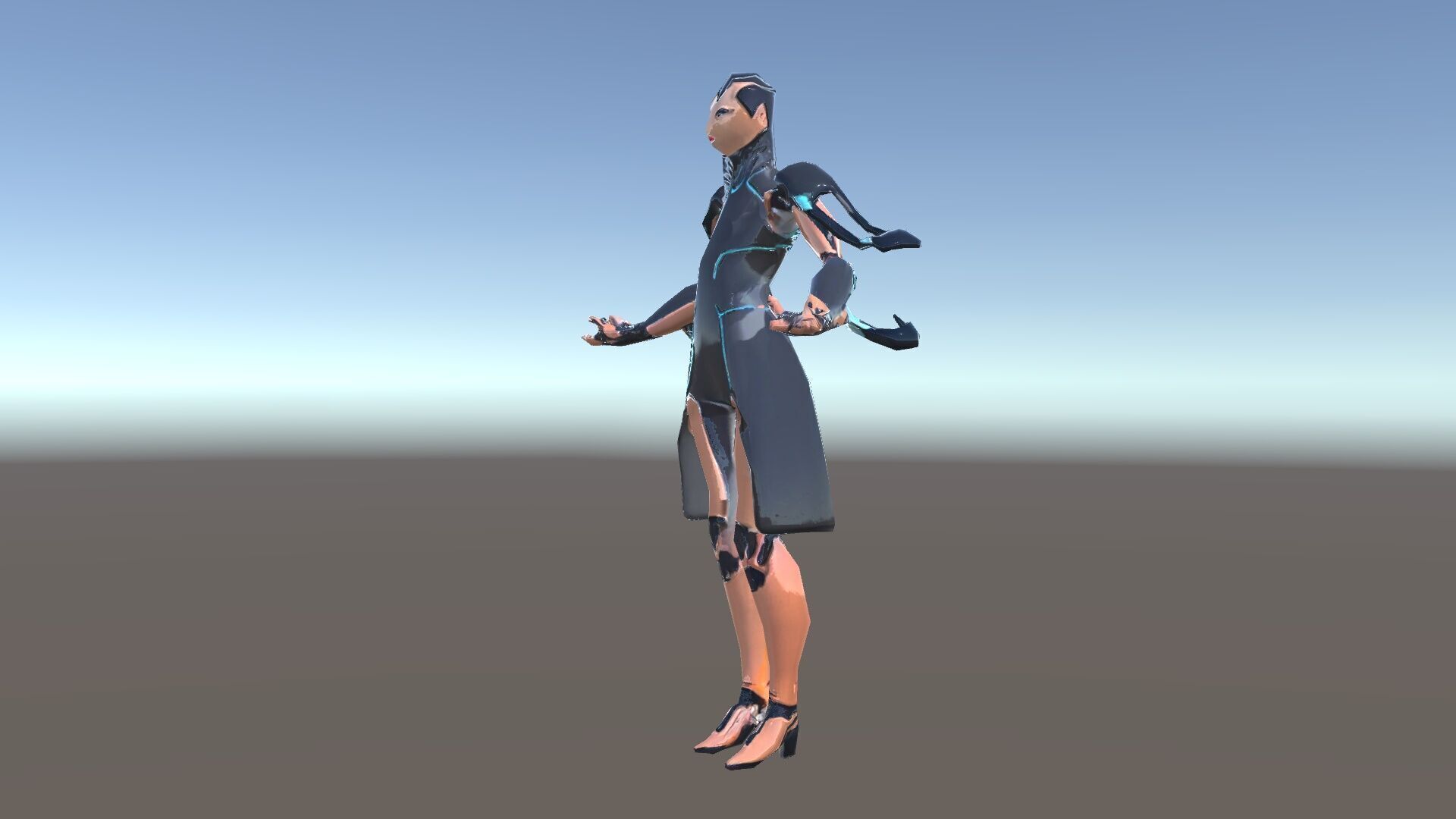 Futuristic Cyborg Female Character  Rigged and Animated Low-poly 3D model_35