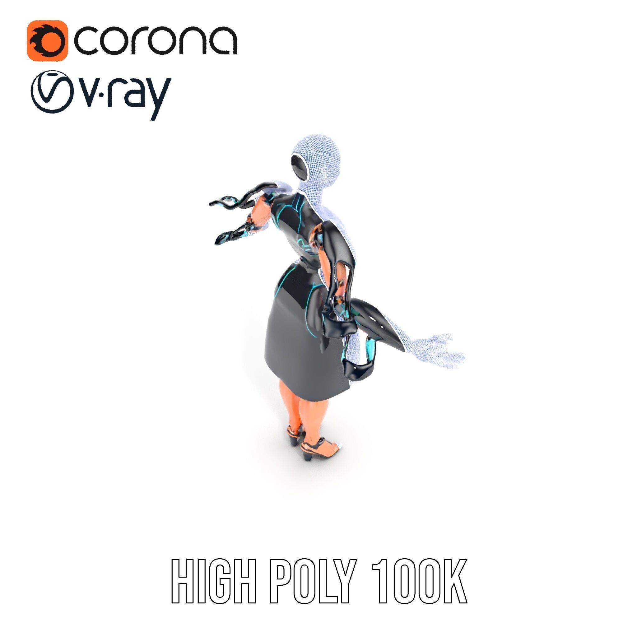 Futuristic Cyborg Female Character  Rigged and Animated Low-poly 3D model_30