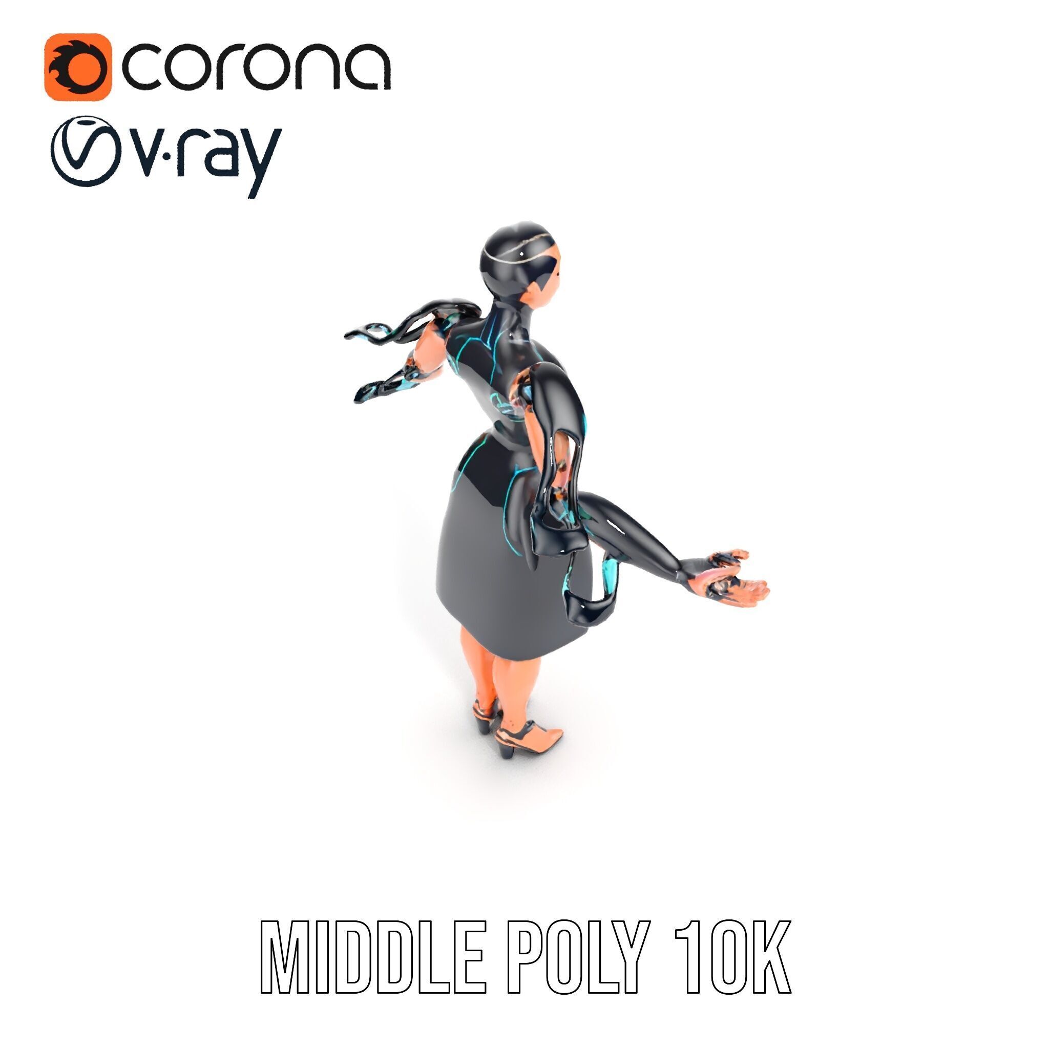 Futuristic Cyborg Female Character  Rigged and Animated Low-poly 3D model_25