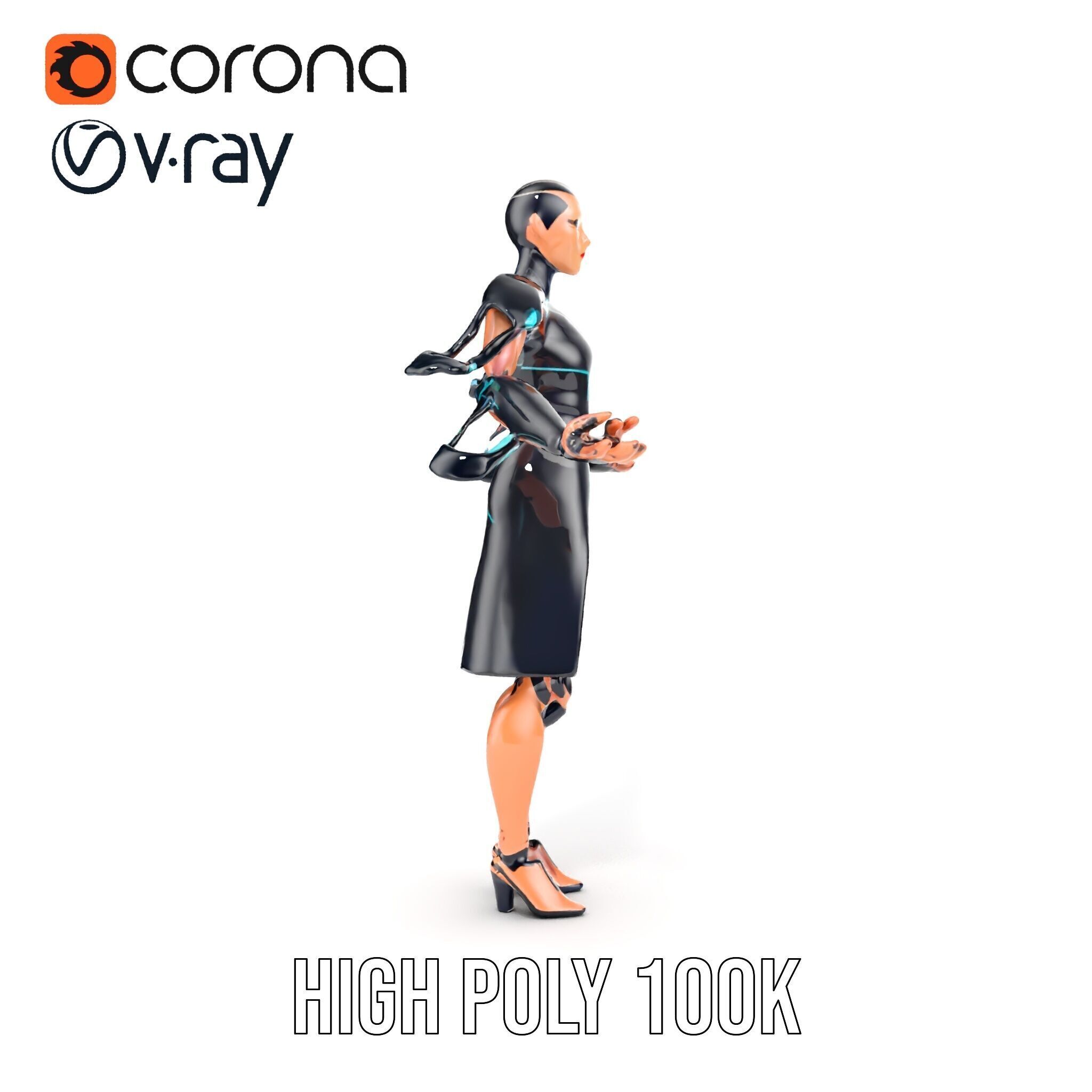 Futuristic Cyborg Female Character  Rigged and Animated Low-poly 3D model_37