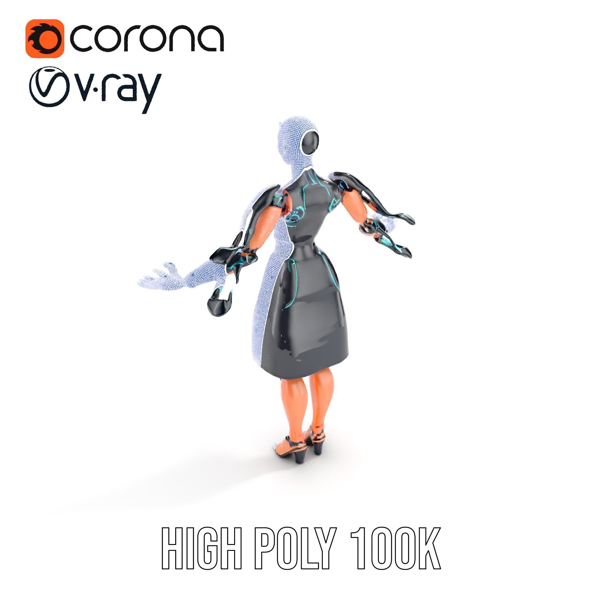 Futuristic Cyborg Female Character  Rigged and Animated Low-poly 3D model_40
