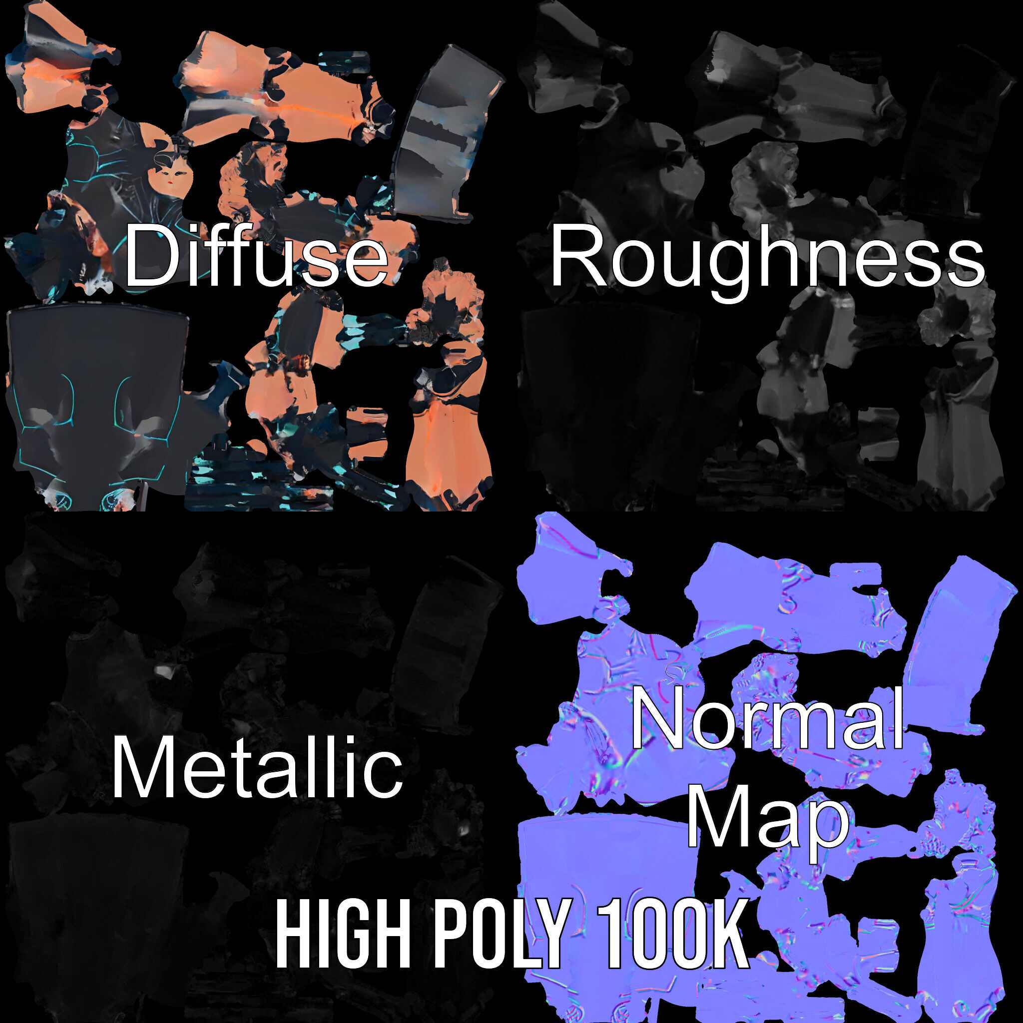 Futuristic Cyborg Female Character  Rigged and Animated Low-poly 3D model_3