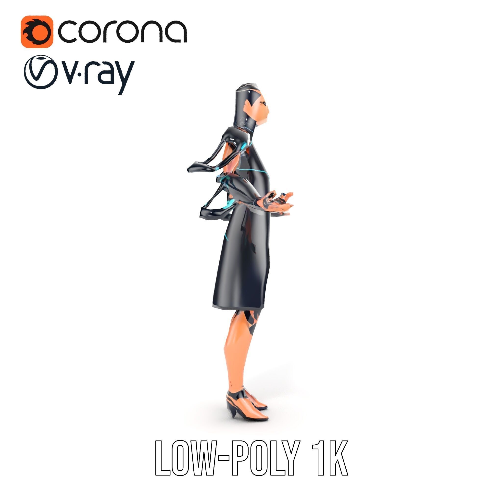 Futuristic Cyborg Female Character  Rigged and Animated Low-poly 3D model_10