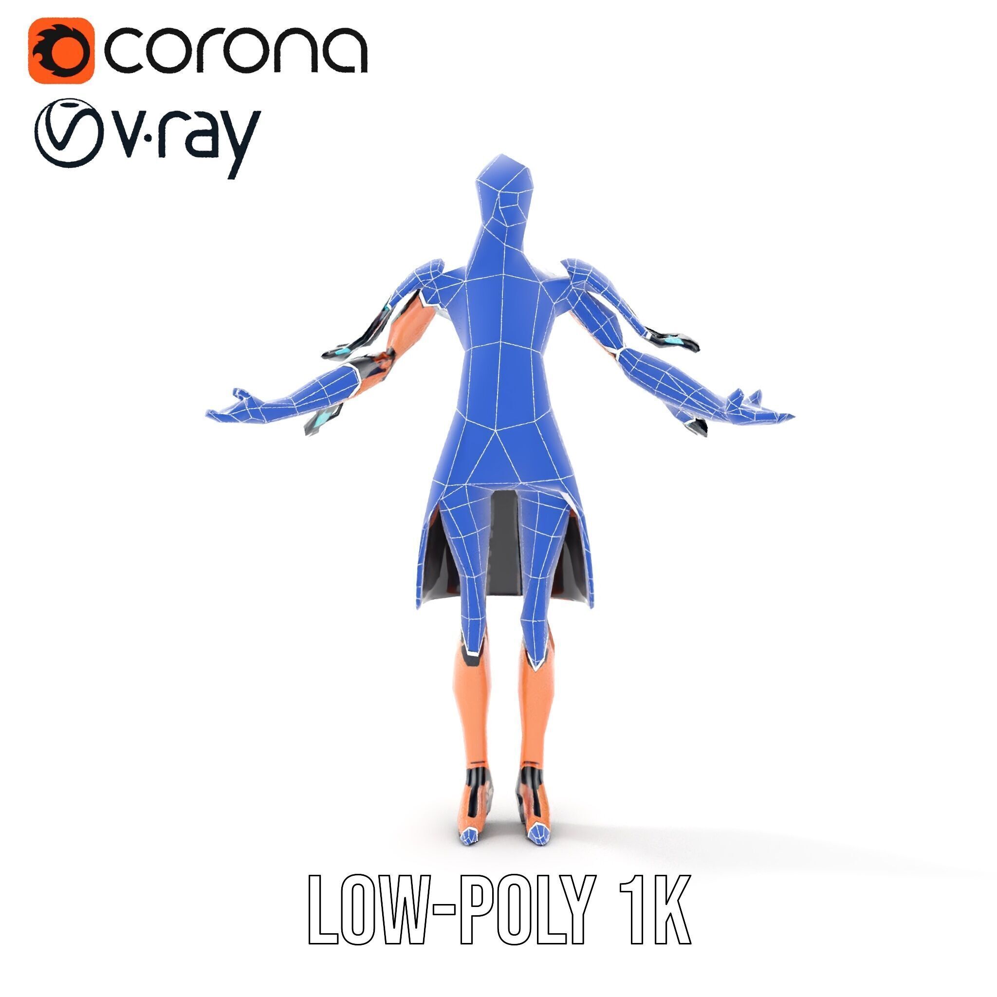 Futuristic Cyborg Female Character  Rigged and Animated Low-poly 3D model_21