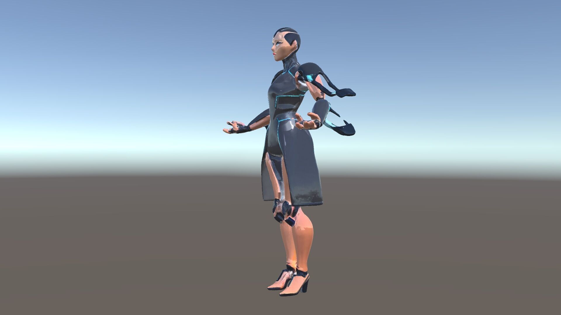 Futuristic Cyborg Female Character  Rigged and Animated Low-poly 3D model_5