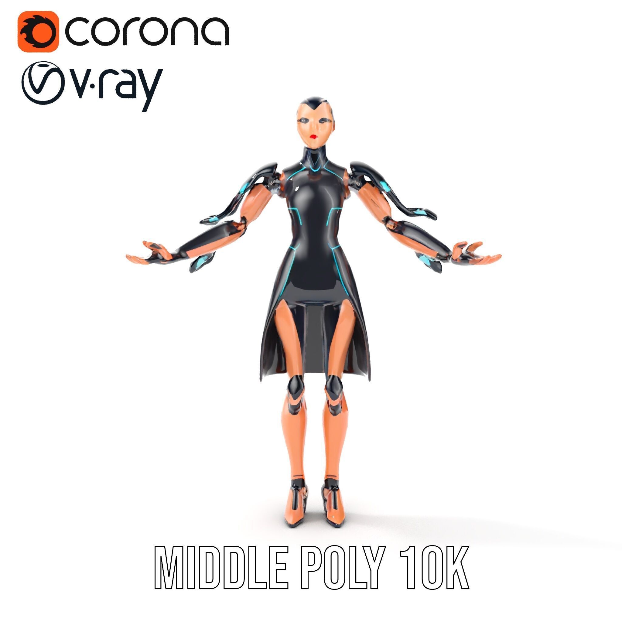 Futuristic Cyborg Female Character  Rigged and Animated Low-poly 3D model_17