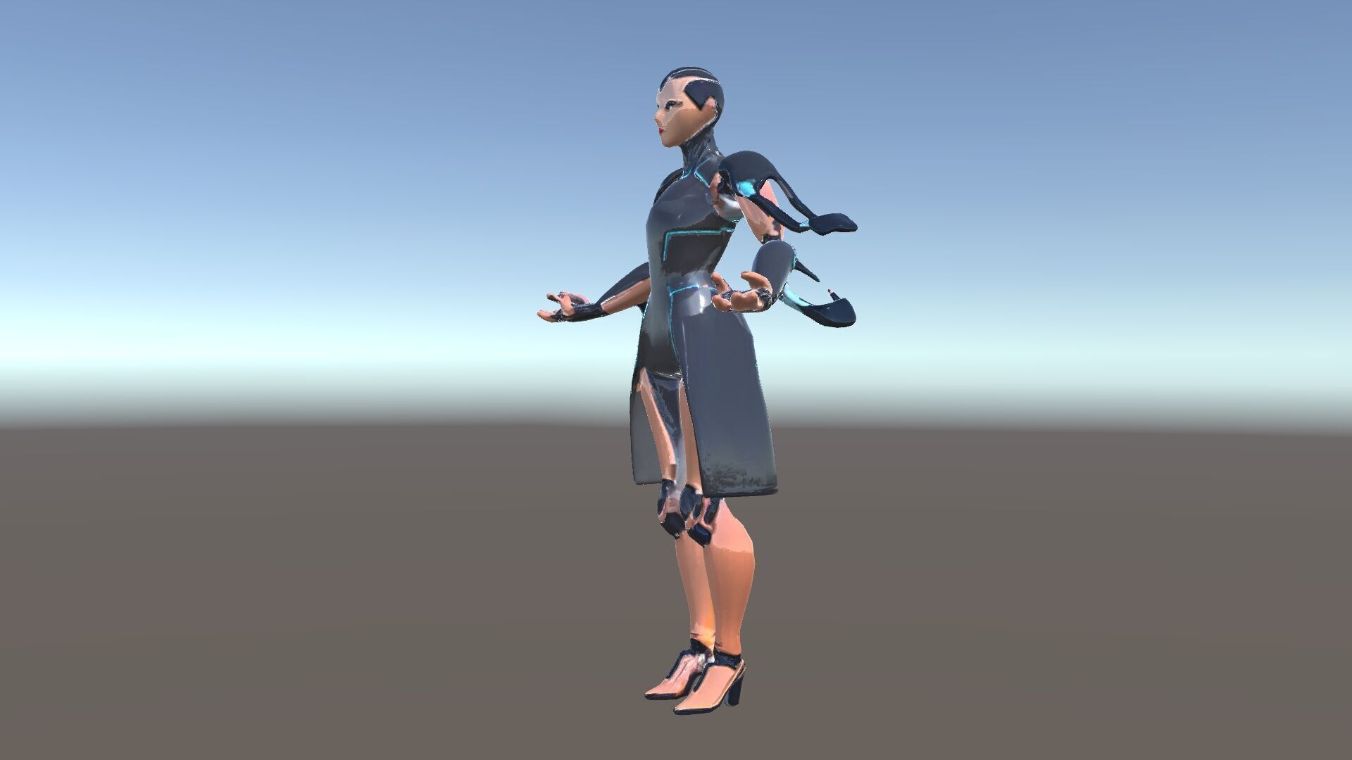 Futuristic Cyborg Female Character  Rigged and Animated Low-poly 3D model_38