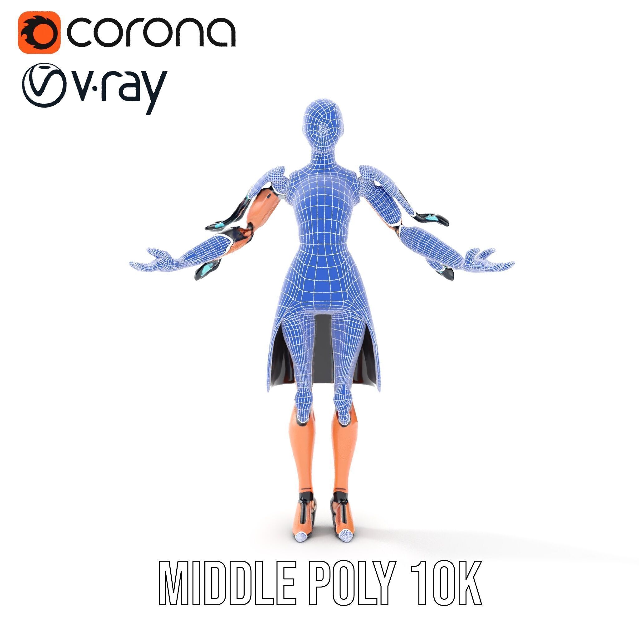 Futuristic Cyborg Female Character  Rigged and Animated Low-poly 3D model_23