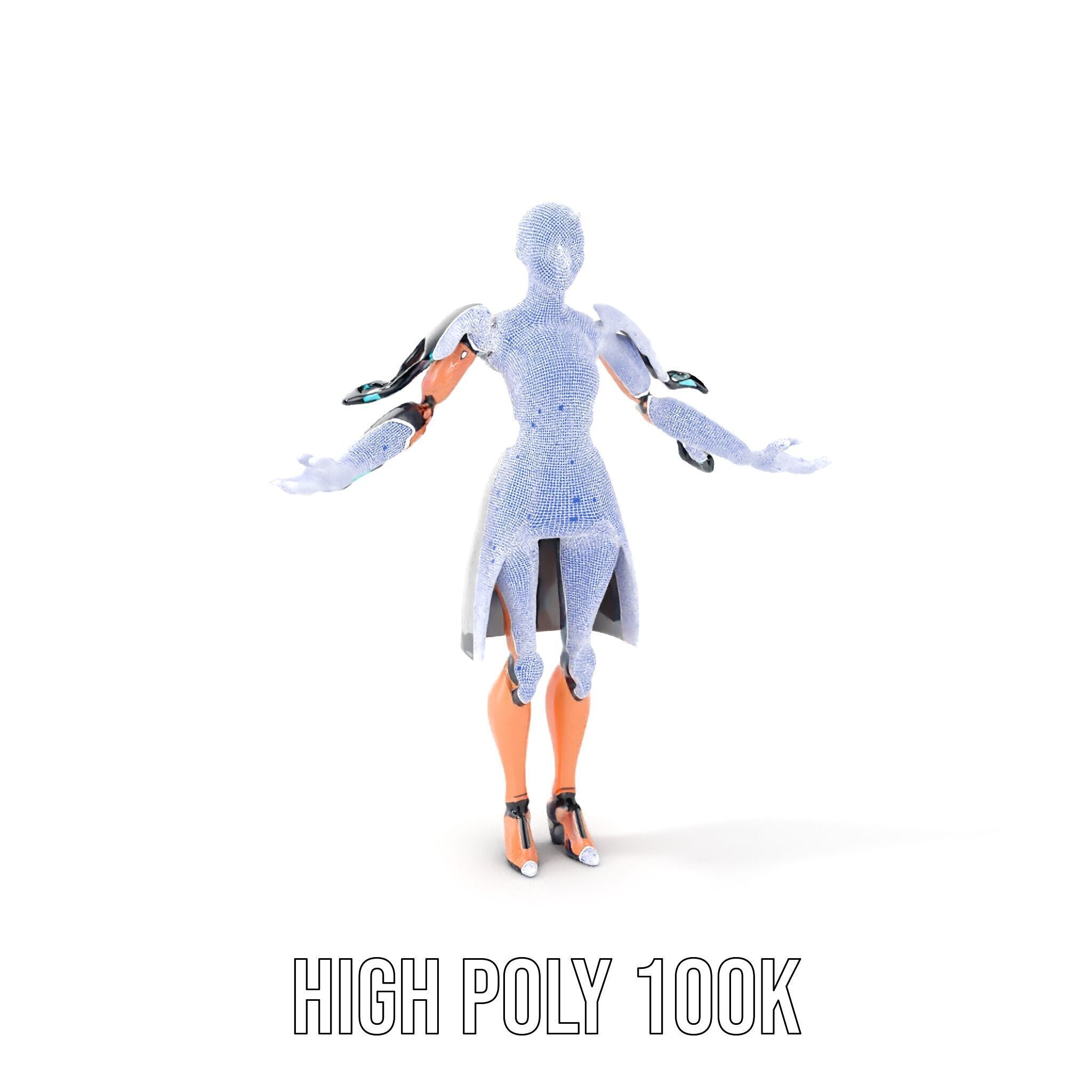 Futuristic Cyborg Female Character  Rigged and Animated Low-poly 3D model_4