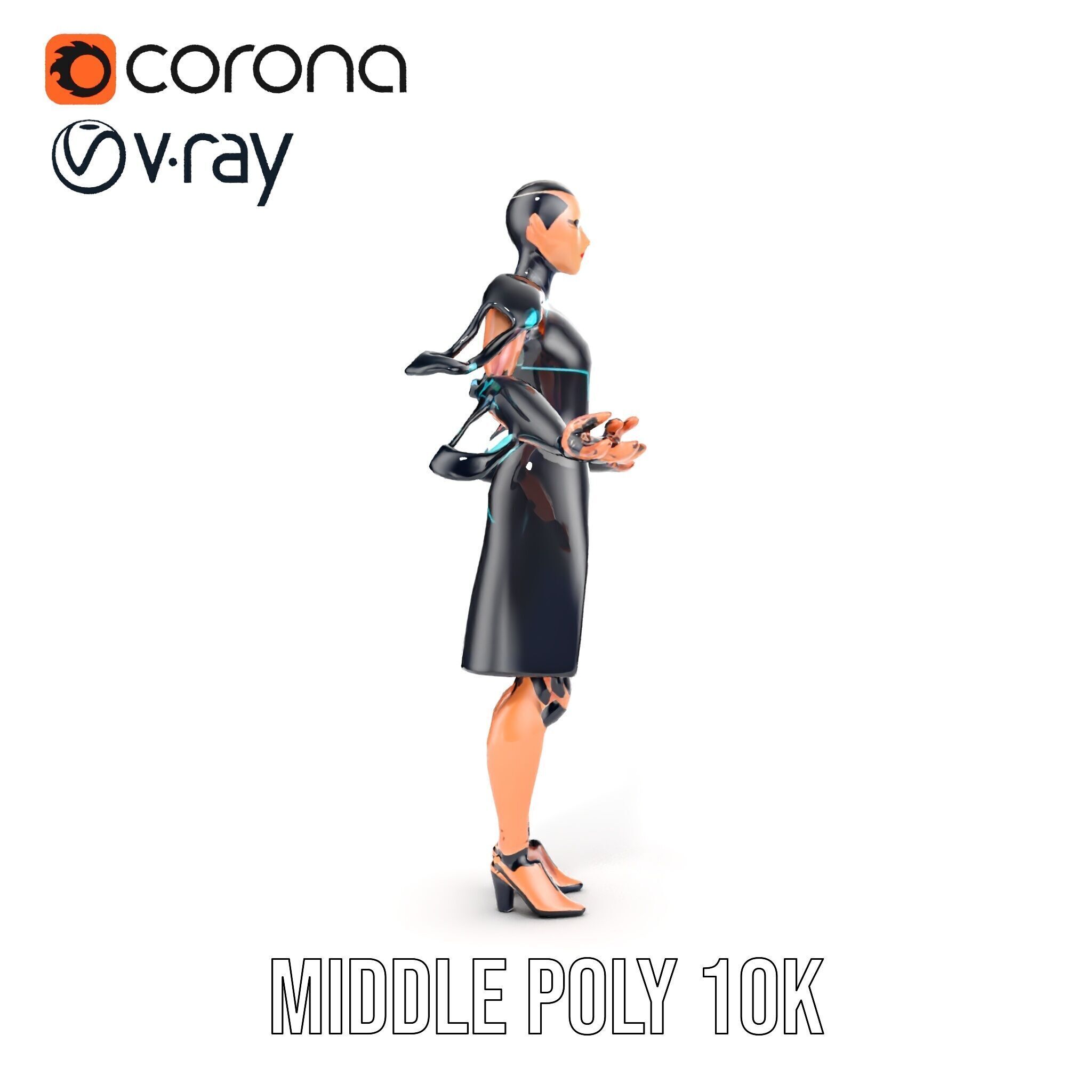 Futuristic Cyborg Female Character  Rigged and Animated Low-poly 3D model_28