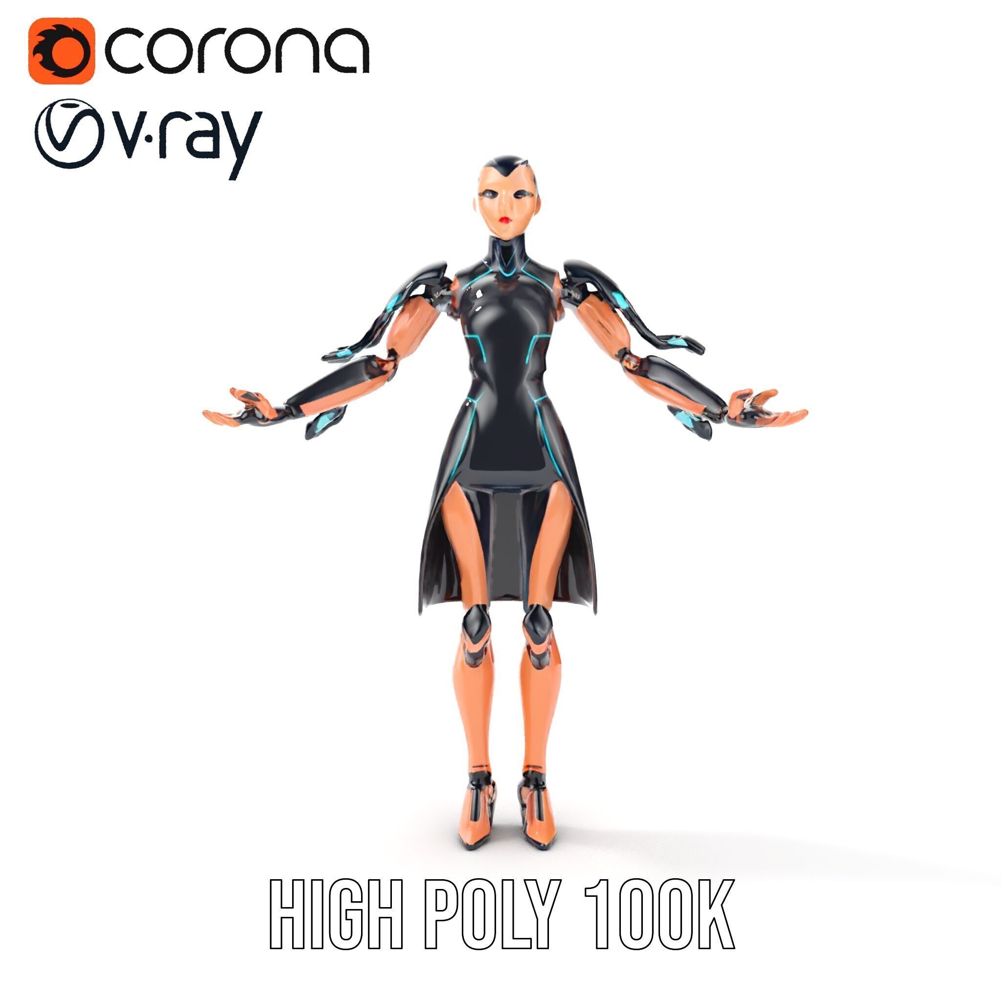 Futuristic Cyborg Female Character  Rigged and Animated Low-poly 3D model_27
