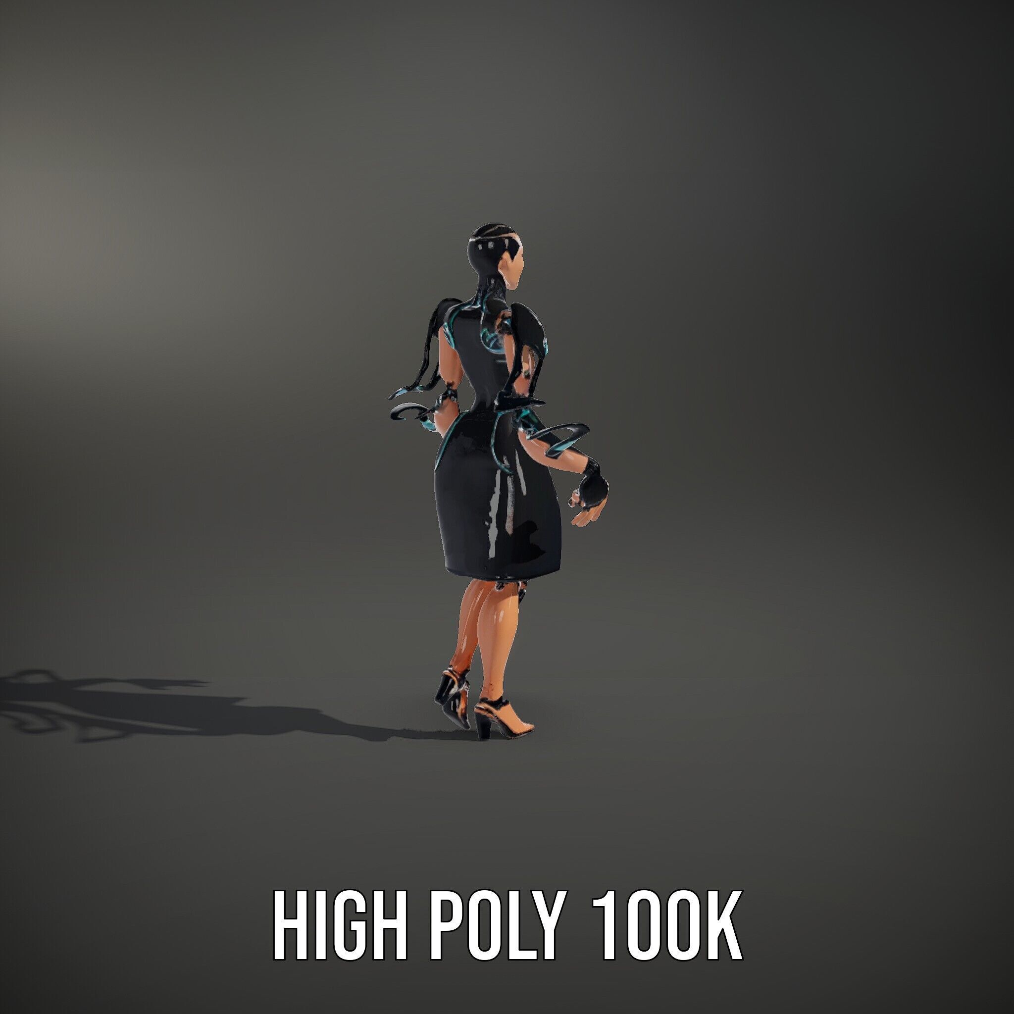 Futuristic Cyborg Female Character  Rigged and Animated Low-poly 3D model_14