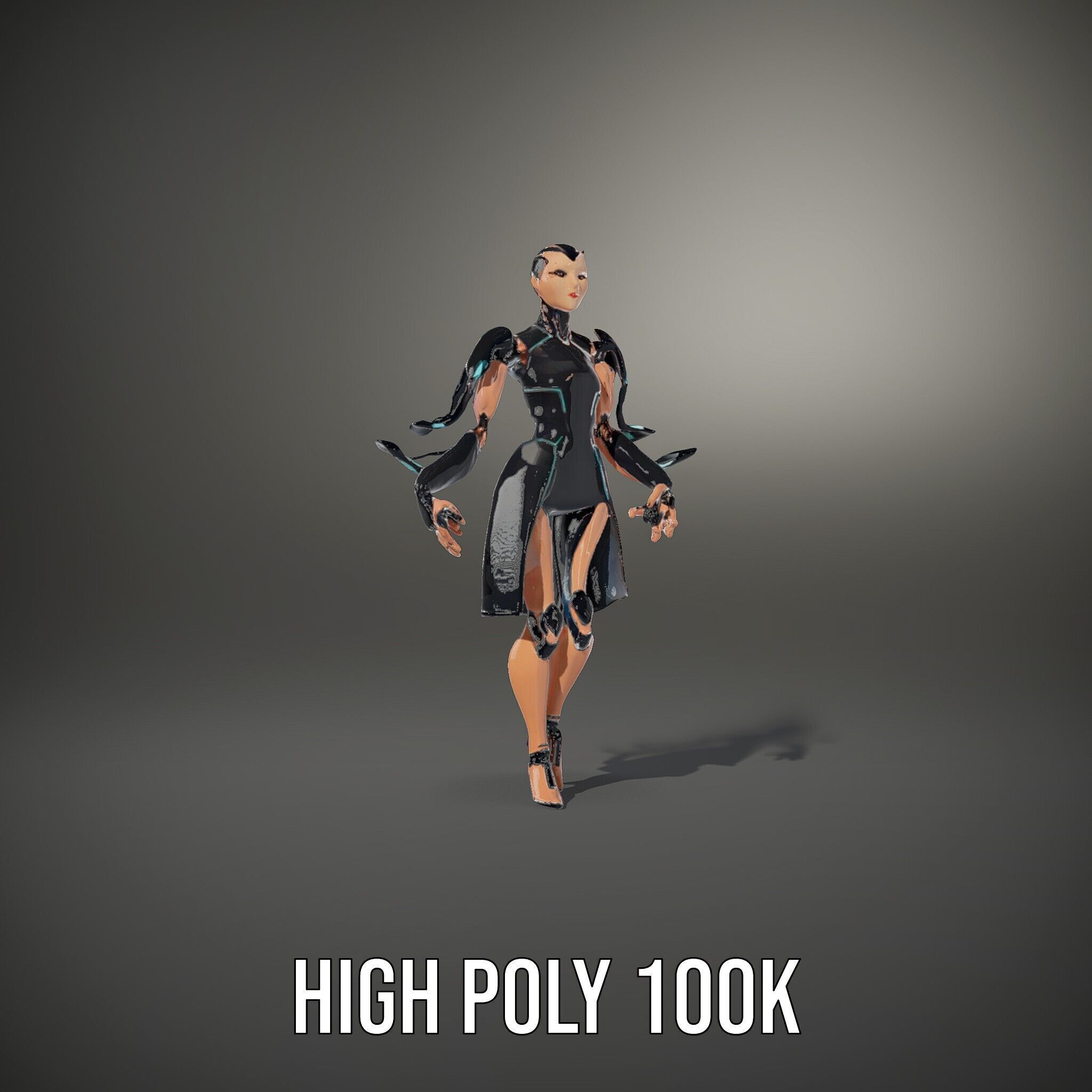 Futuristic Cyborg Female Character  Rigged and Animated Low-poly 3D model_11