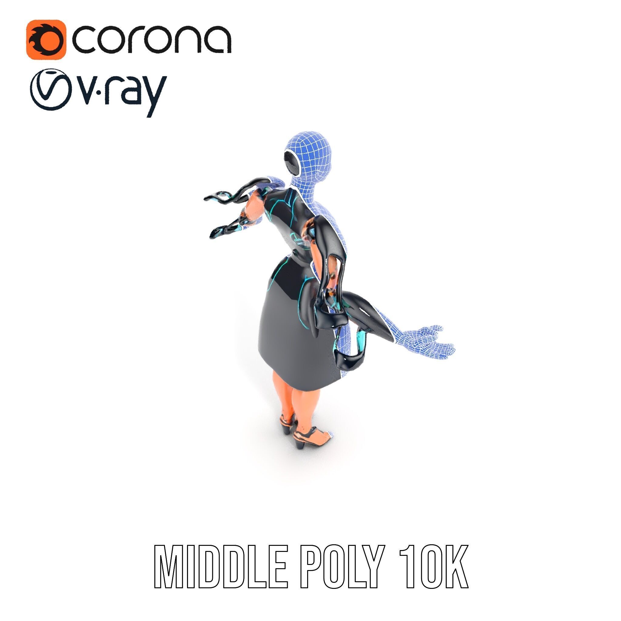 Futuristic Cyborg Female Character  Rigged and Animated Low-poly 3D model_31