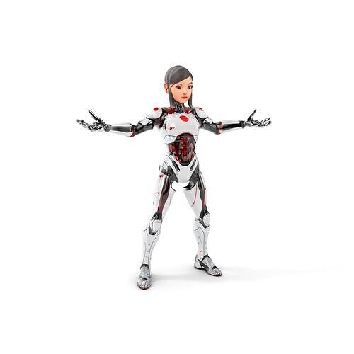 Futuristic Female Android Rigged and Animated Low-poly 3D model