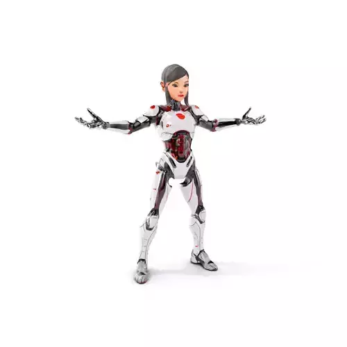 Futuristic Female Android Rigged and Animated Low-poly 3D model