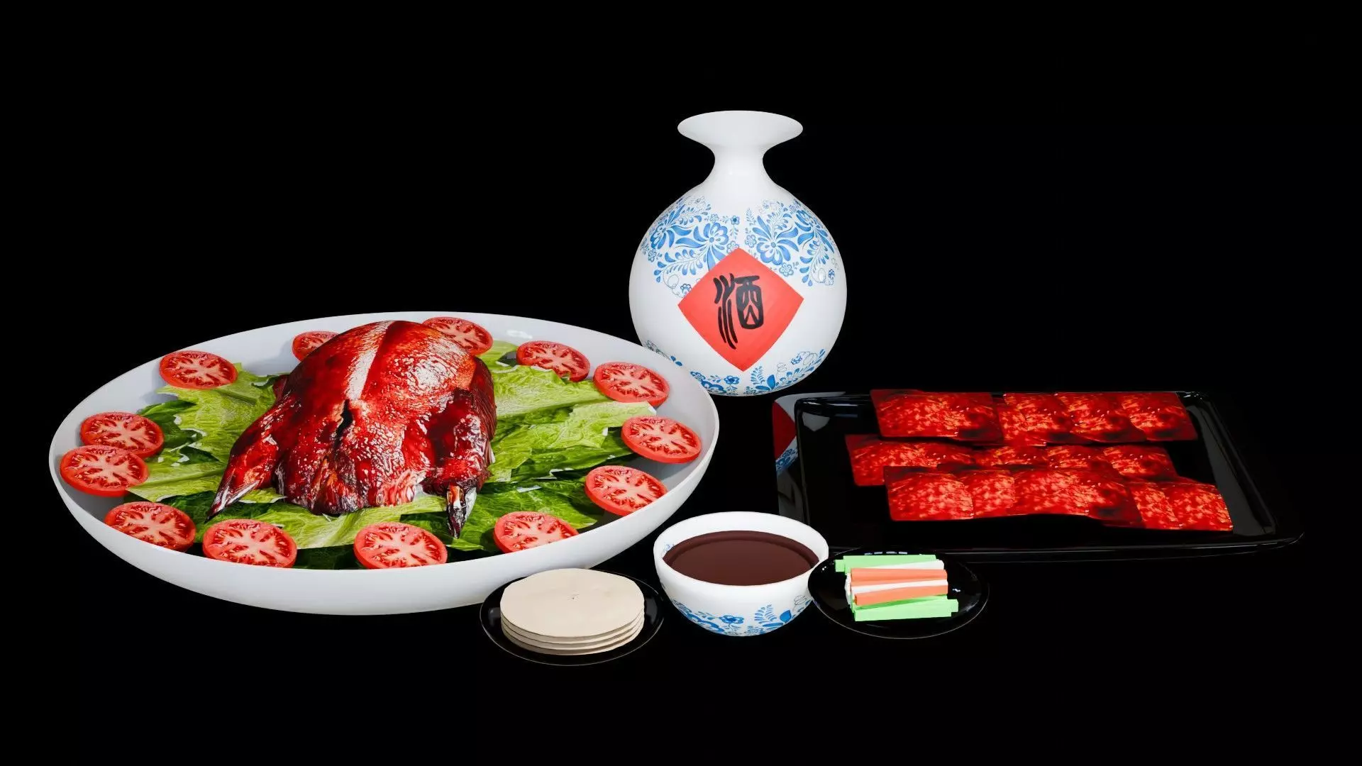 Food Chinese famous dish Peking bbq duck and others Low-poly 3D model