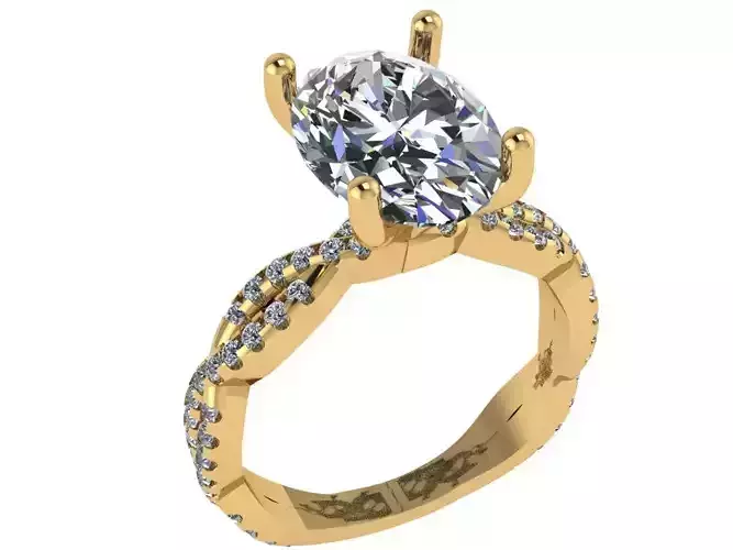 Oval shape Twisted Ring with pave setting on shank