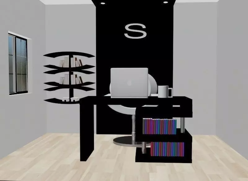 Trendy home office design 3D model_0