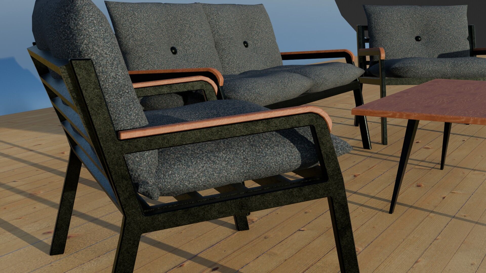 Garden Seating Set  Low-poly 3D model_16