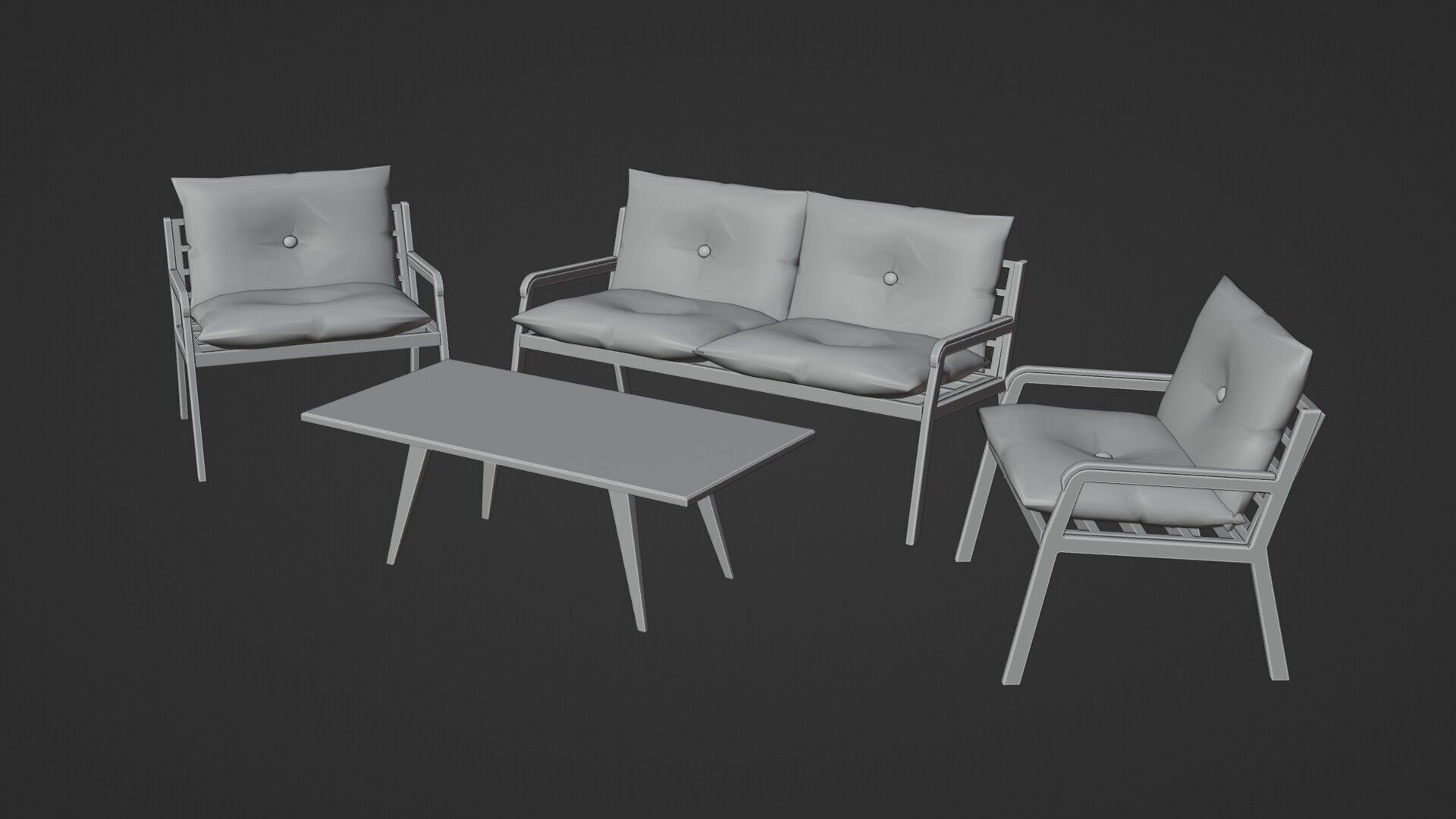 Garden Seating Set  Low-poly 3D model_4