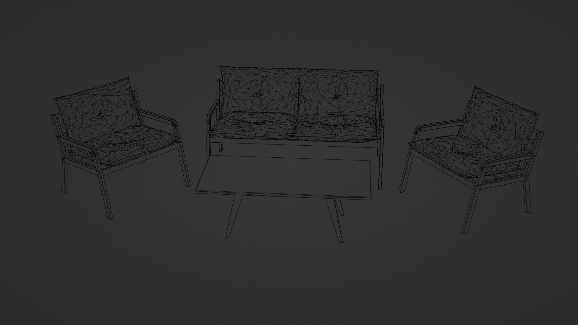 Garden Seating Set  Low-poly 3D model_11