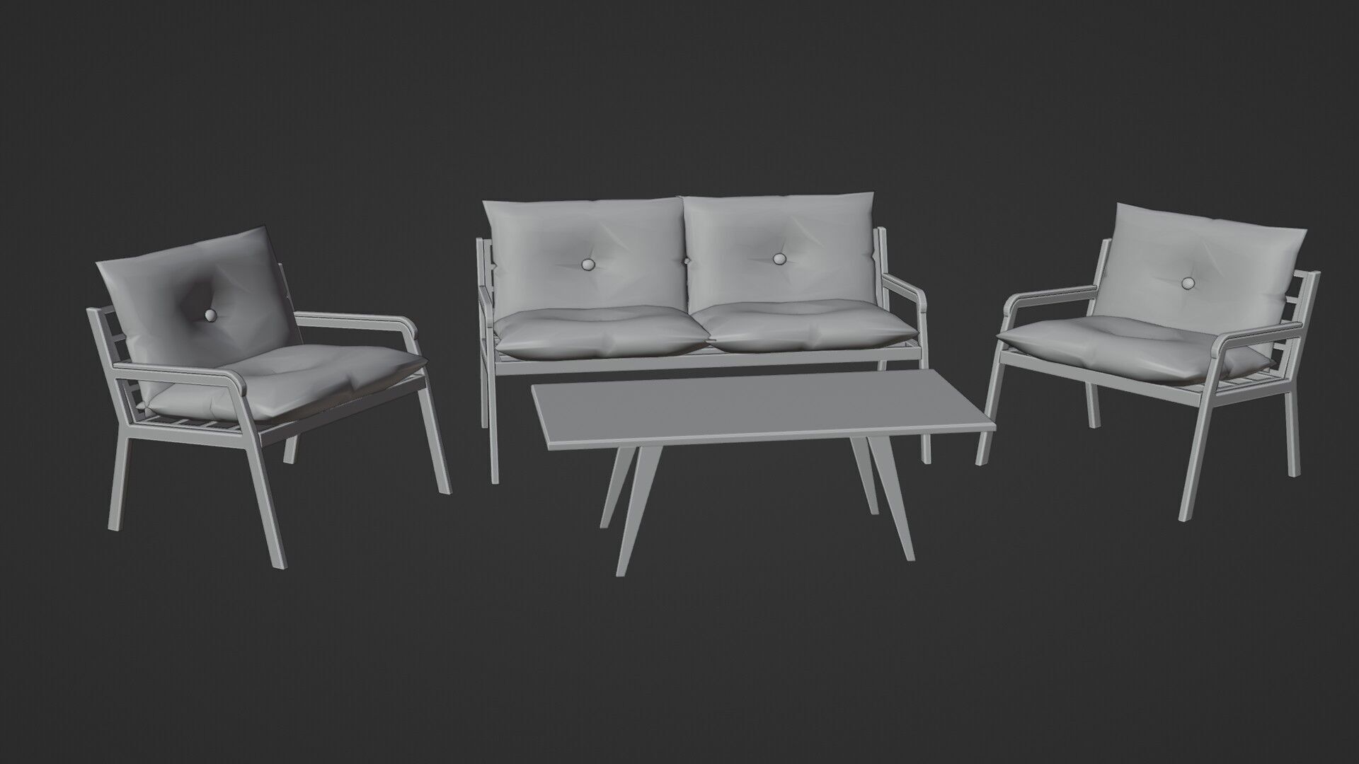 Garden Seating Set  Low-poly 3D model_3