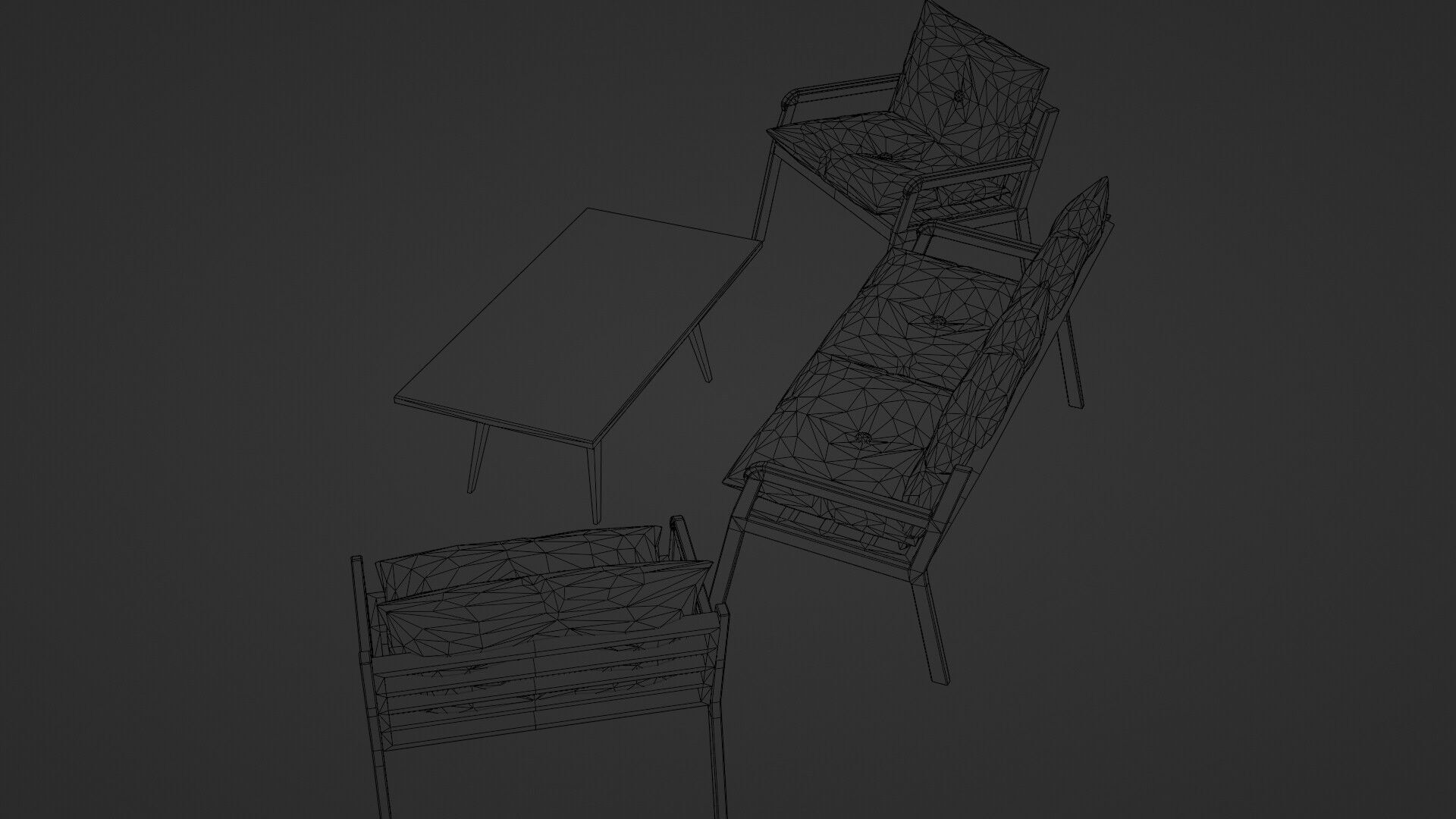 Garden Seating Set  Low-poly 3D model_13