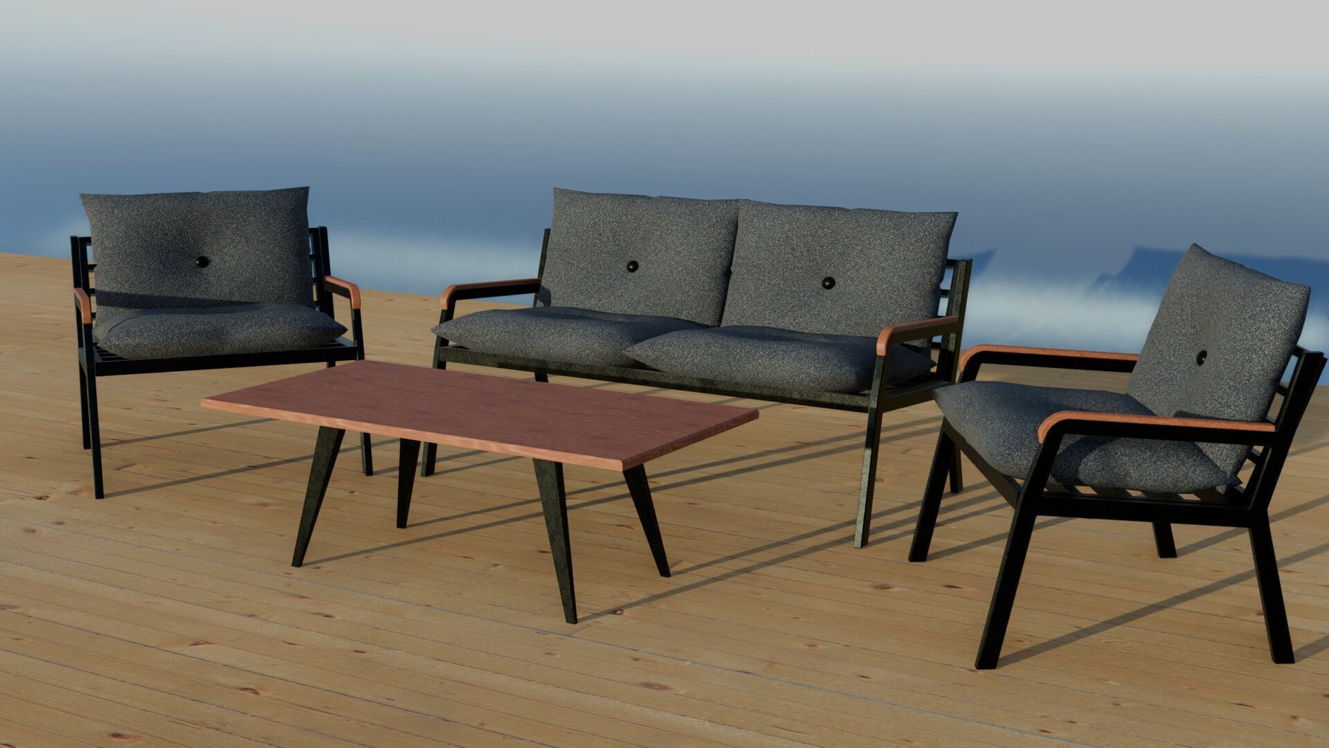 Garden Seating Set  Low-poly 3D model_12