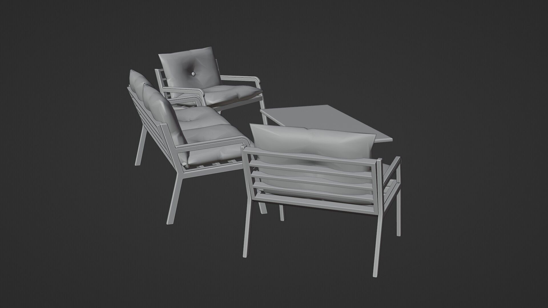Garden Seating Set  Low-poly 3D model_5