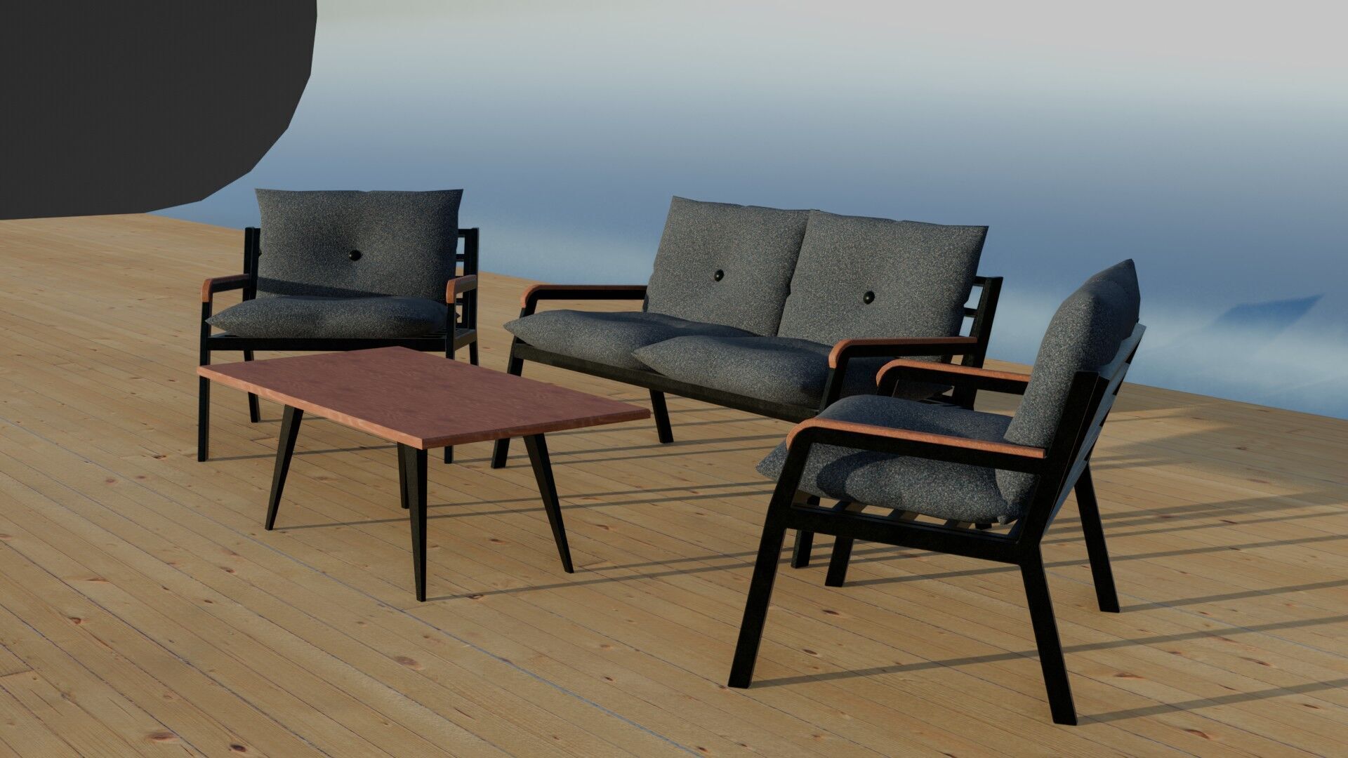 Garden Seating Set  Low-poly 3D model_15