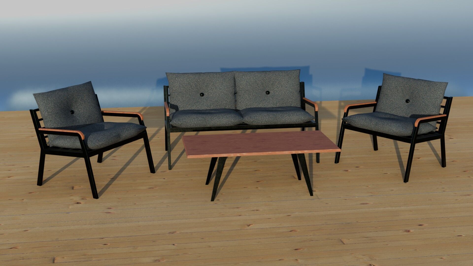 Garden Seating Set  Low-poly 3D model_1