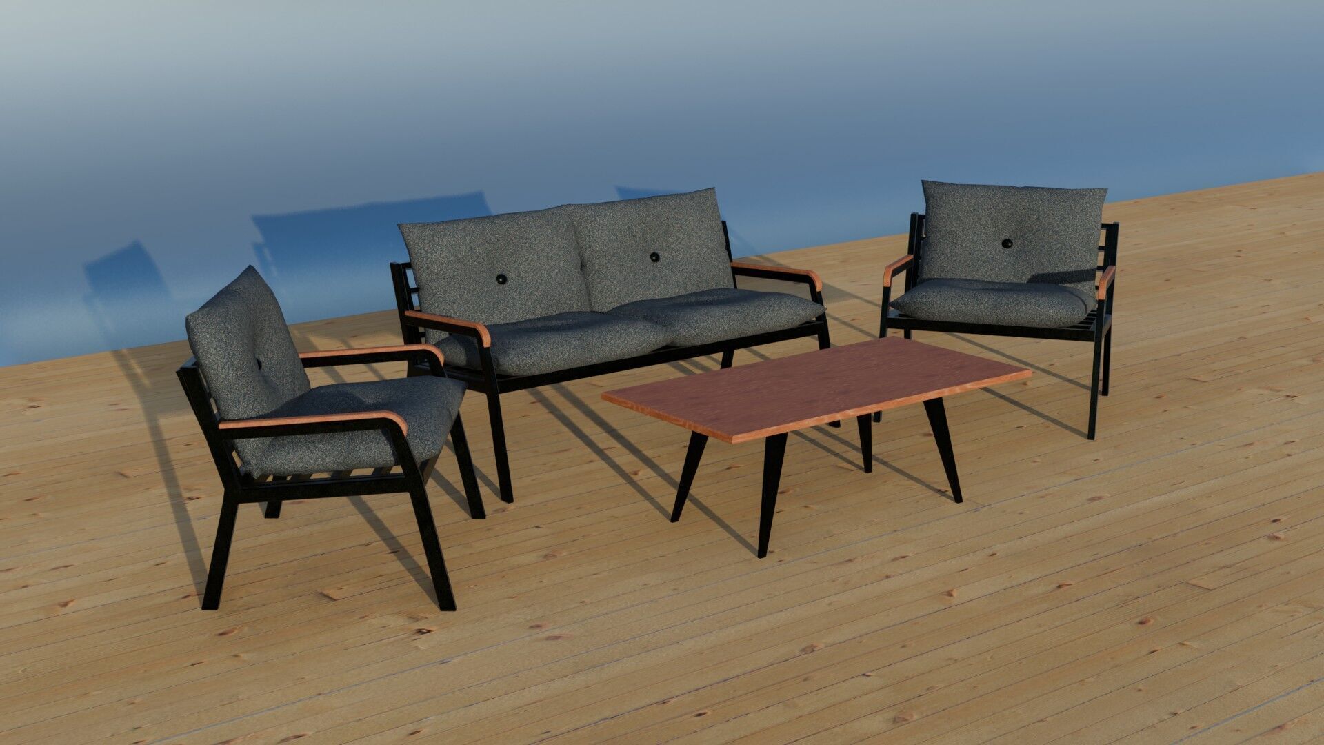 Garden Seating Set  Low-poly 3D model_2