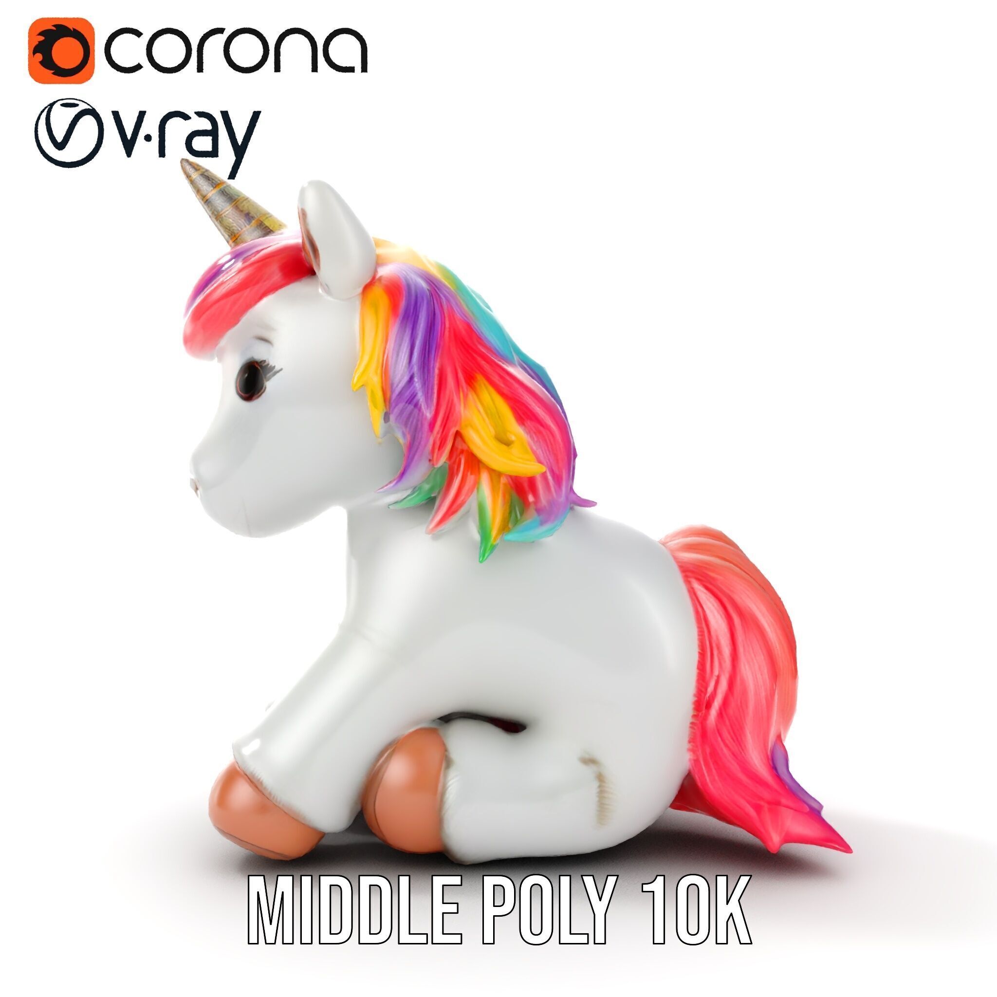 Unicorn Plush Toy Model Pack Low-poly 3D model_9