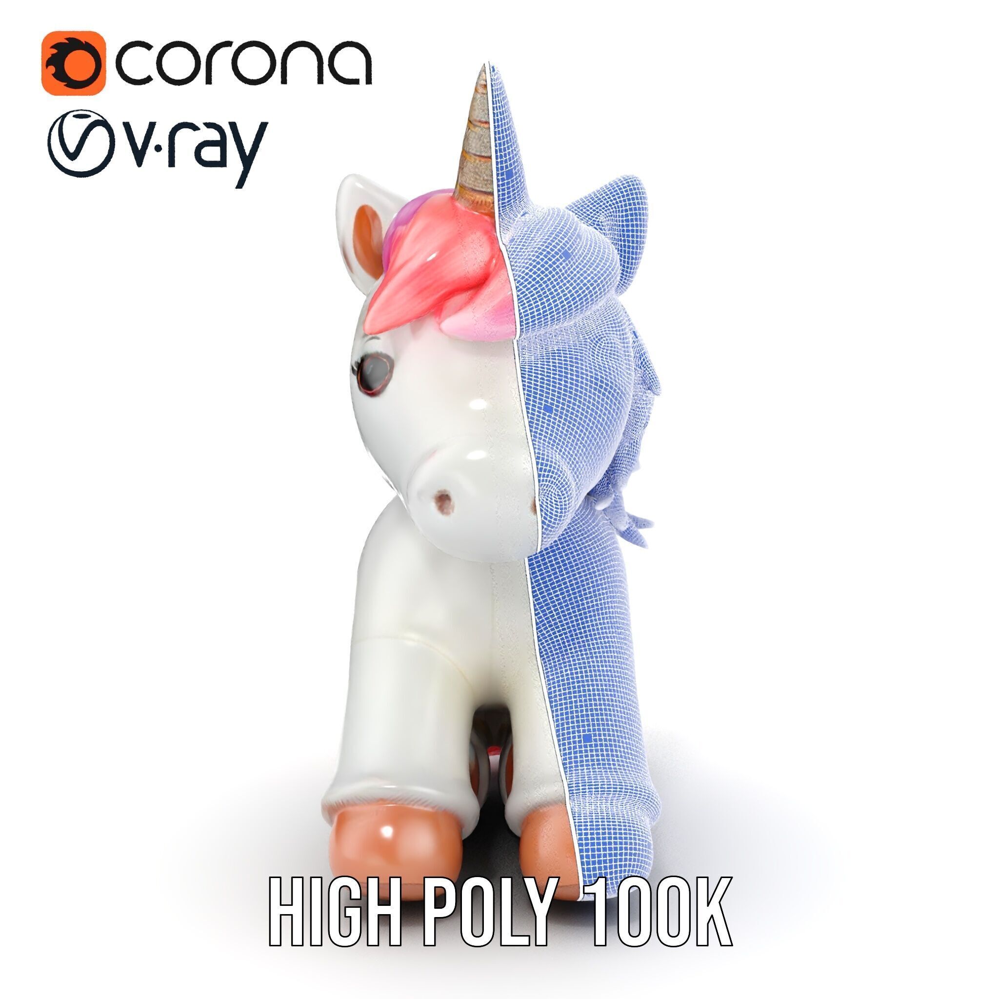 Unicorn Plush Toy Model Pack Low-poly 3D model_35